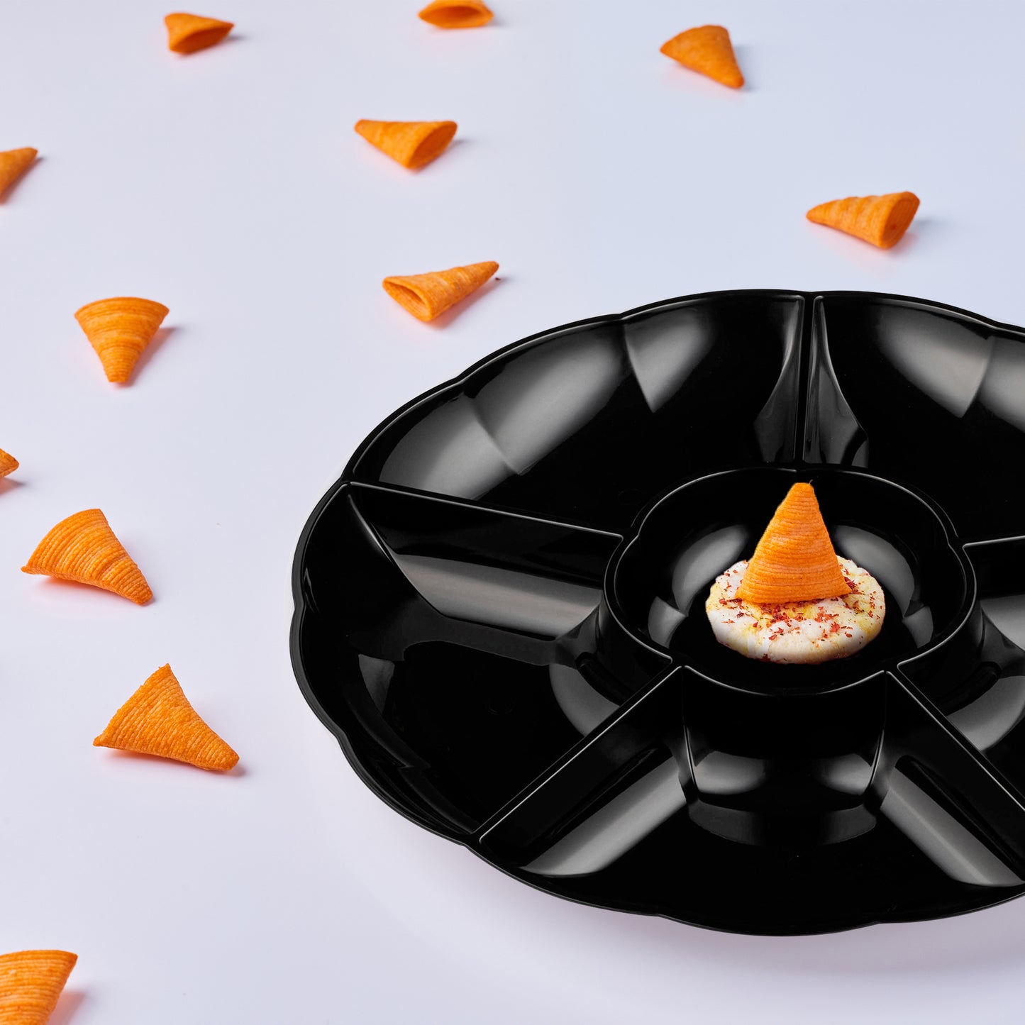 Black Big 6-Partition Round Plastic Trays