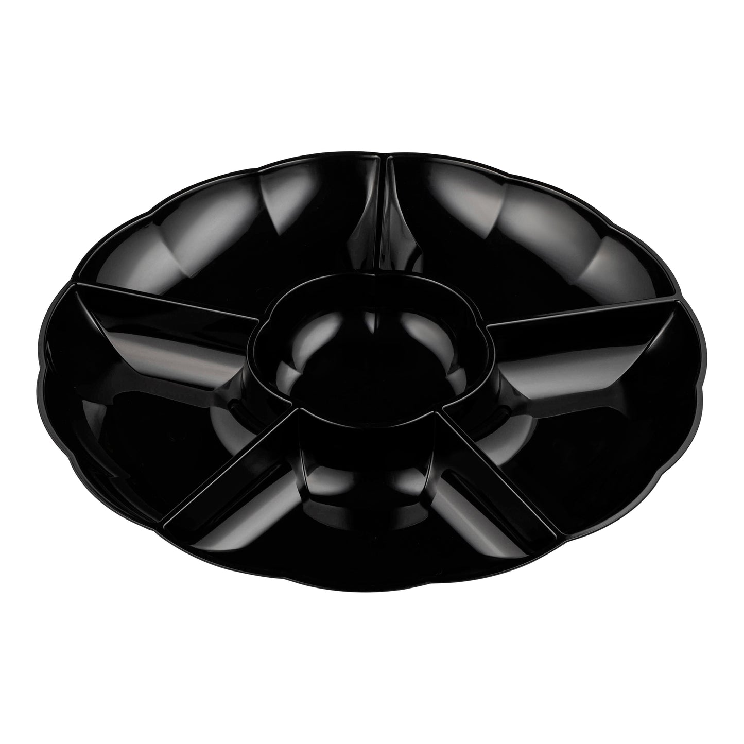 Black Big 6-Partition Round Plastic Trays