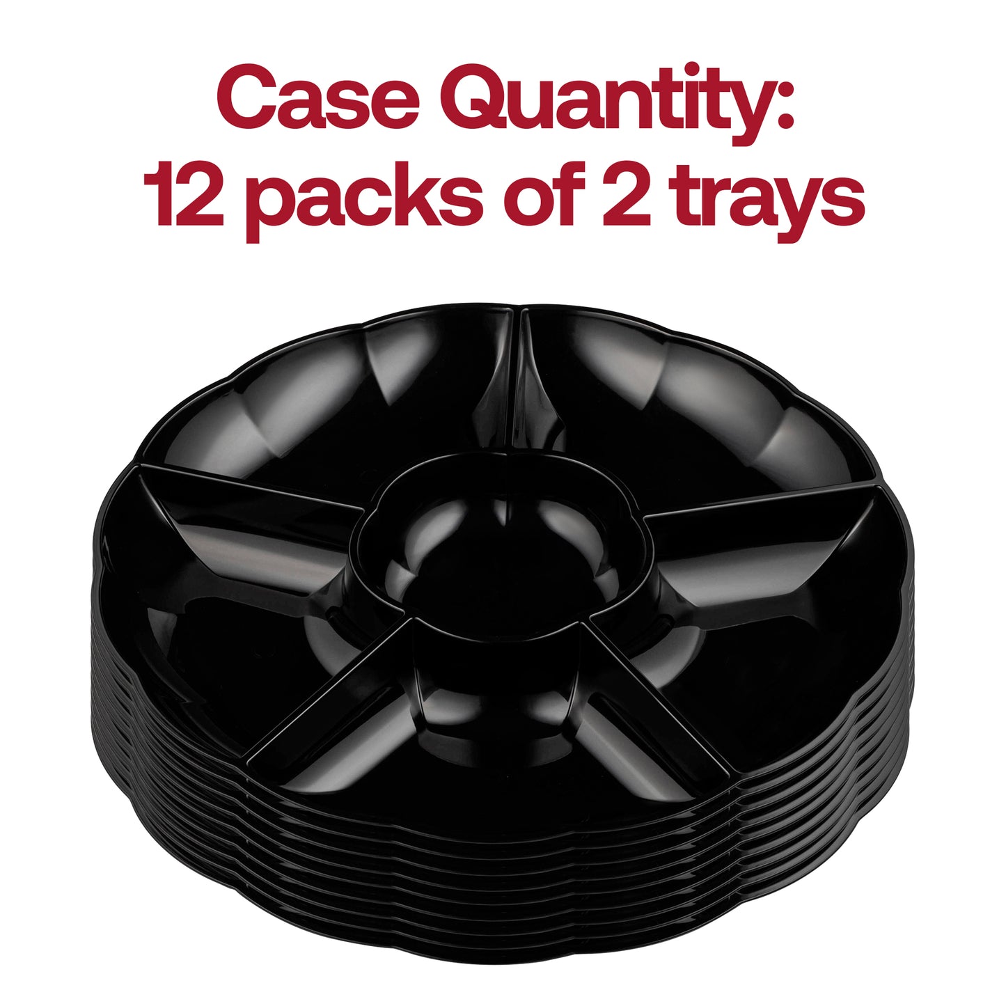 Black Big 6-Partition Round Plastic Trays