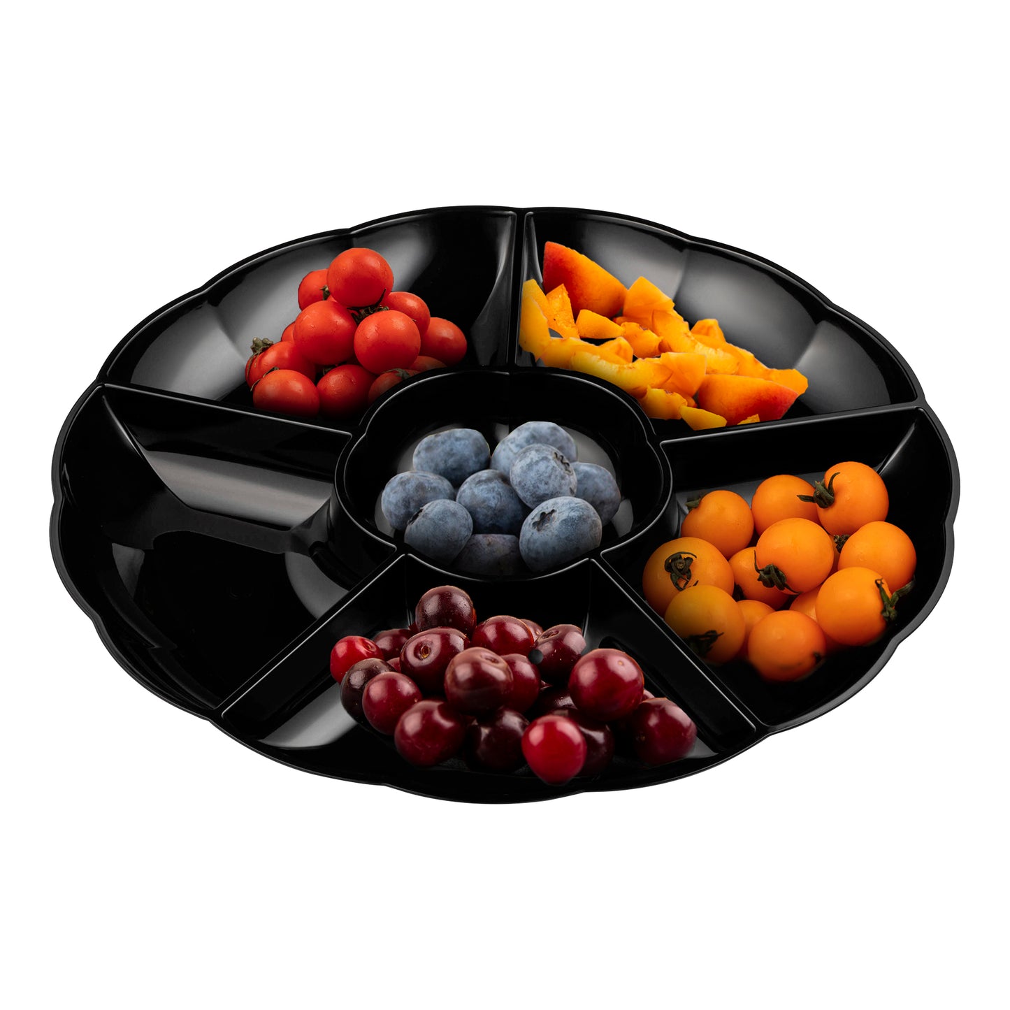 Black Big 6-Partition Round Plastic Trays