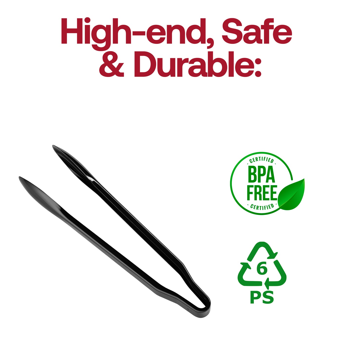12" Black Plastic Serving Tongs