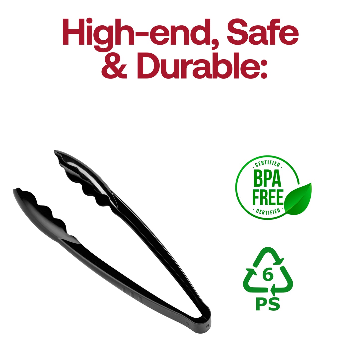 9" Black Plastic Serving Tongs