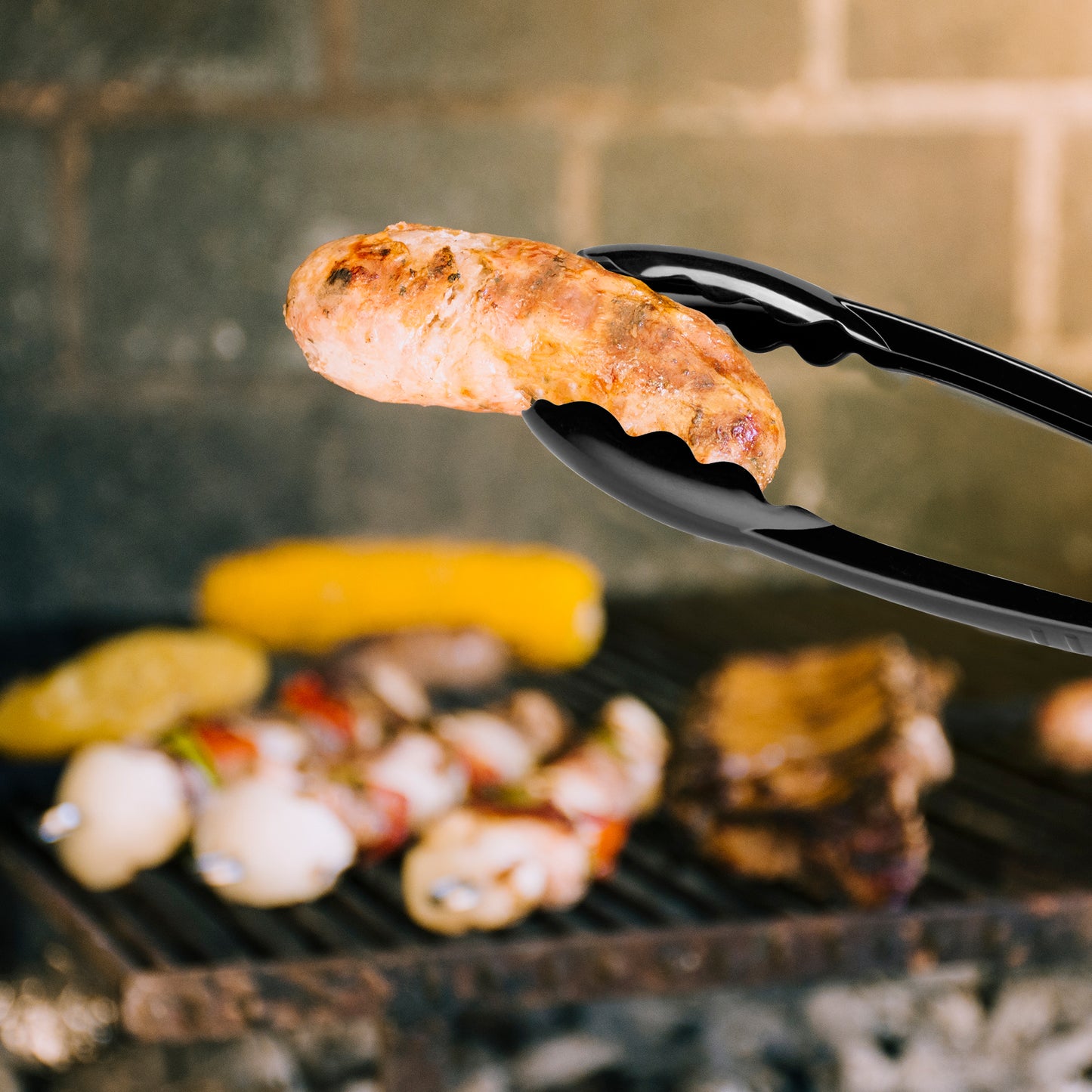 9" Black Plastic Serving Tongs