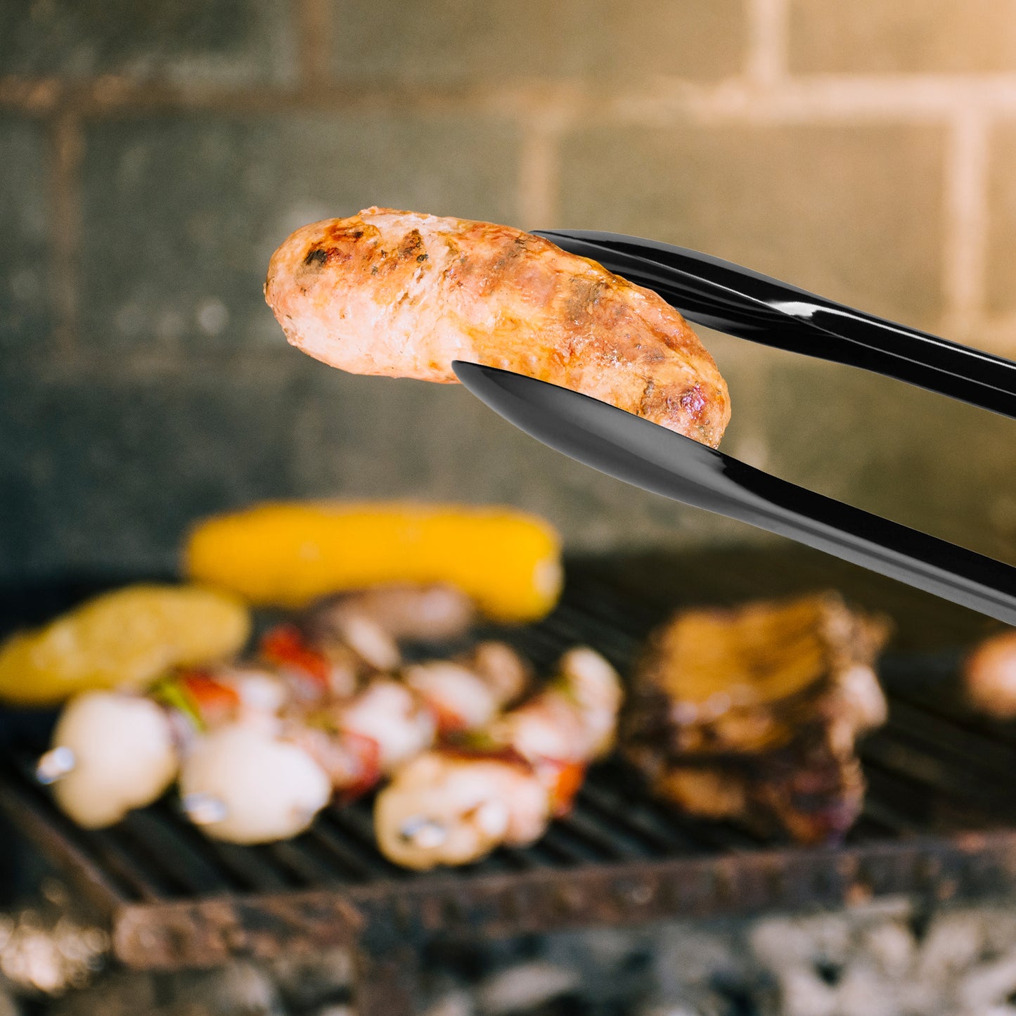 12" Black Plastic Serving Tongs