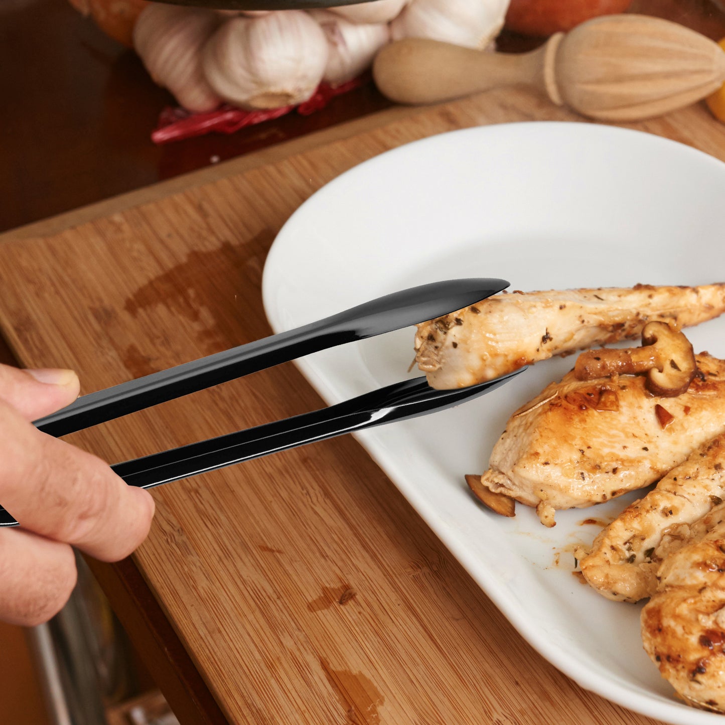 12" Black Plastic Serving Tongs