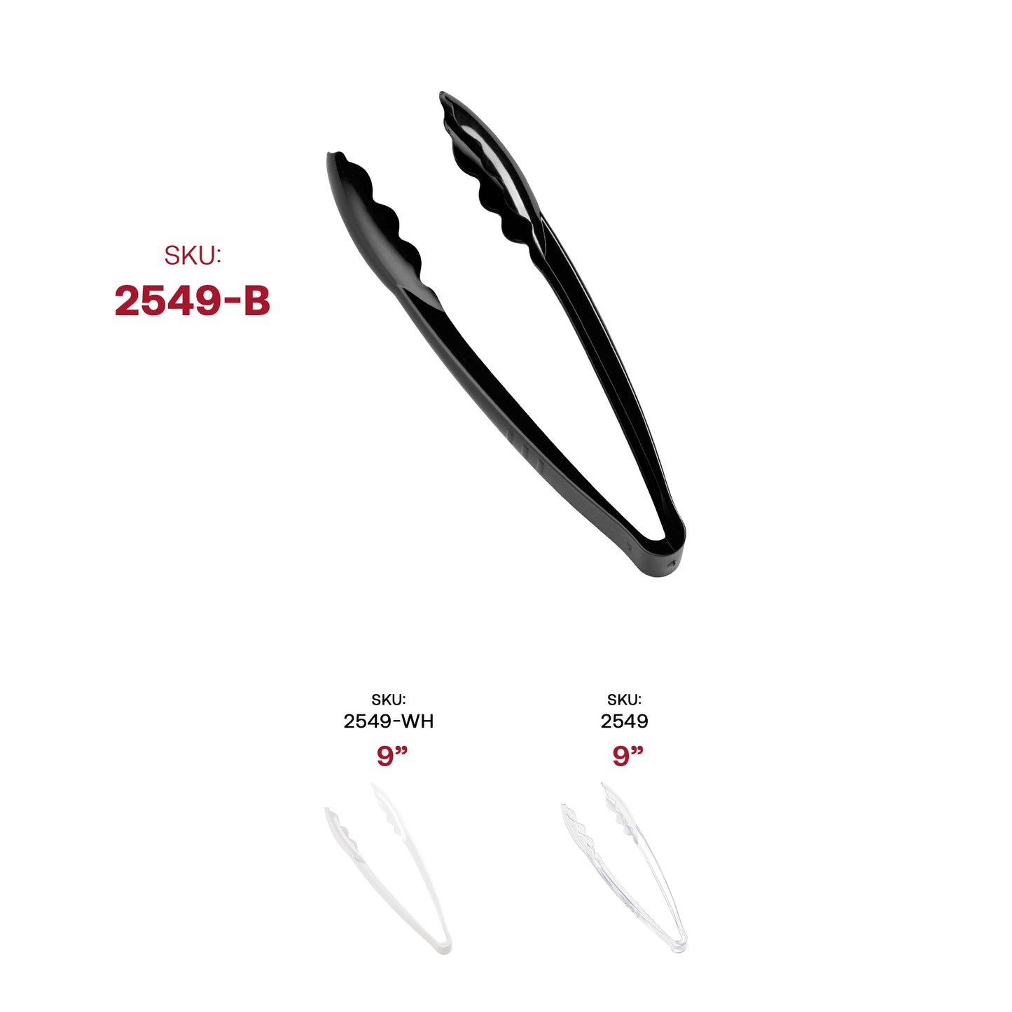 9" Black Plastic Serving Tongs