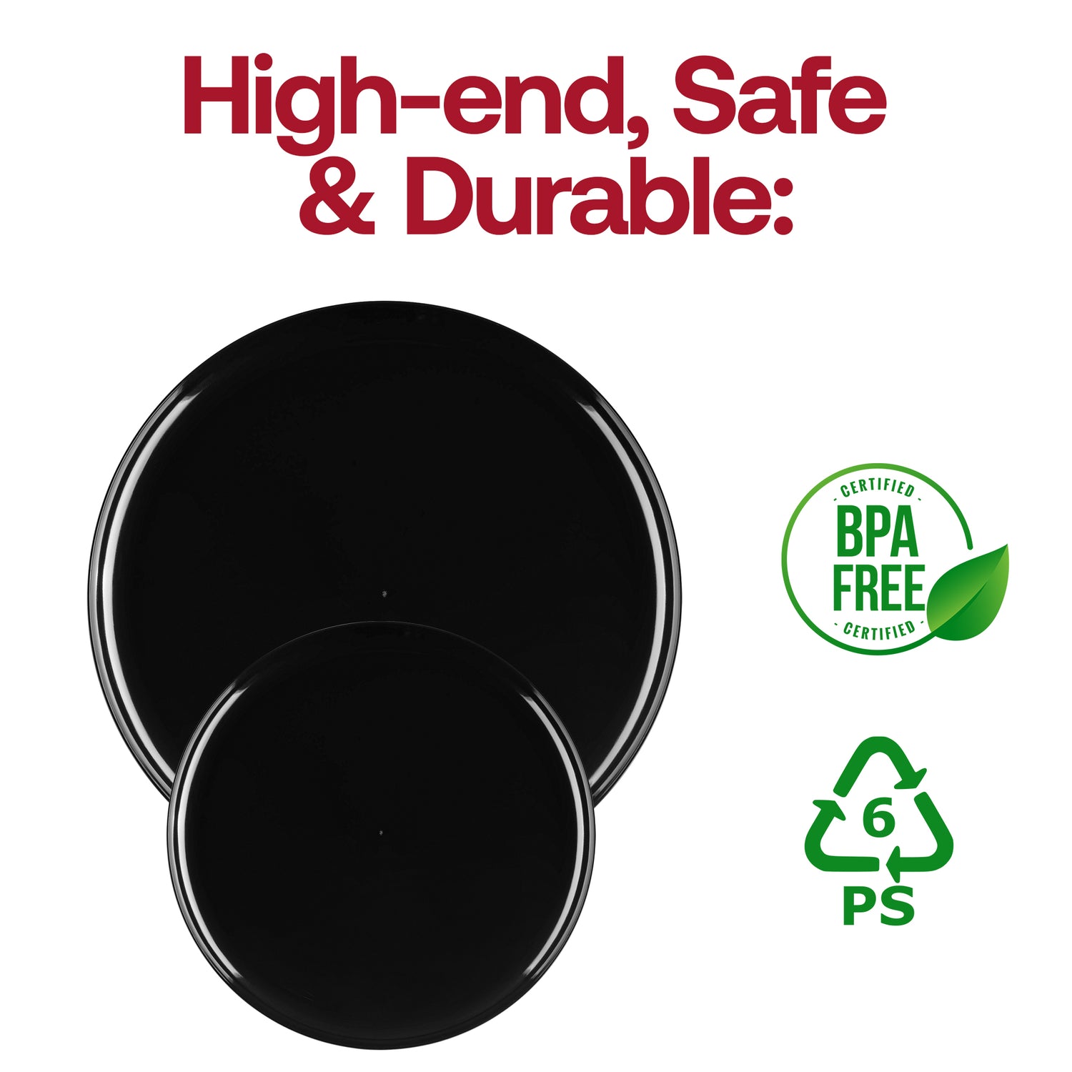 Black Flat Round Disposable Plastic Dinner Plates (10") BPA | The Kaya Collection