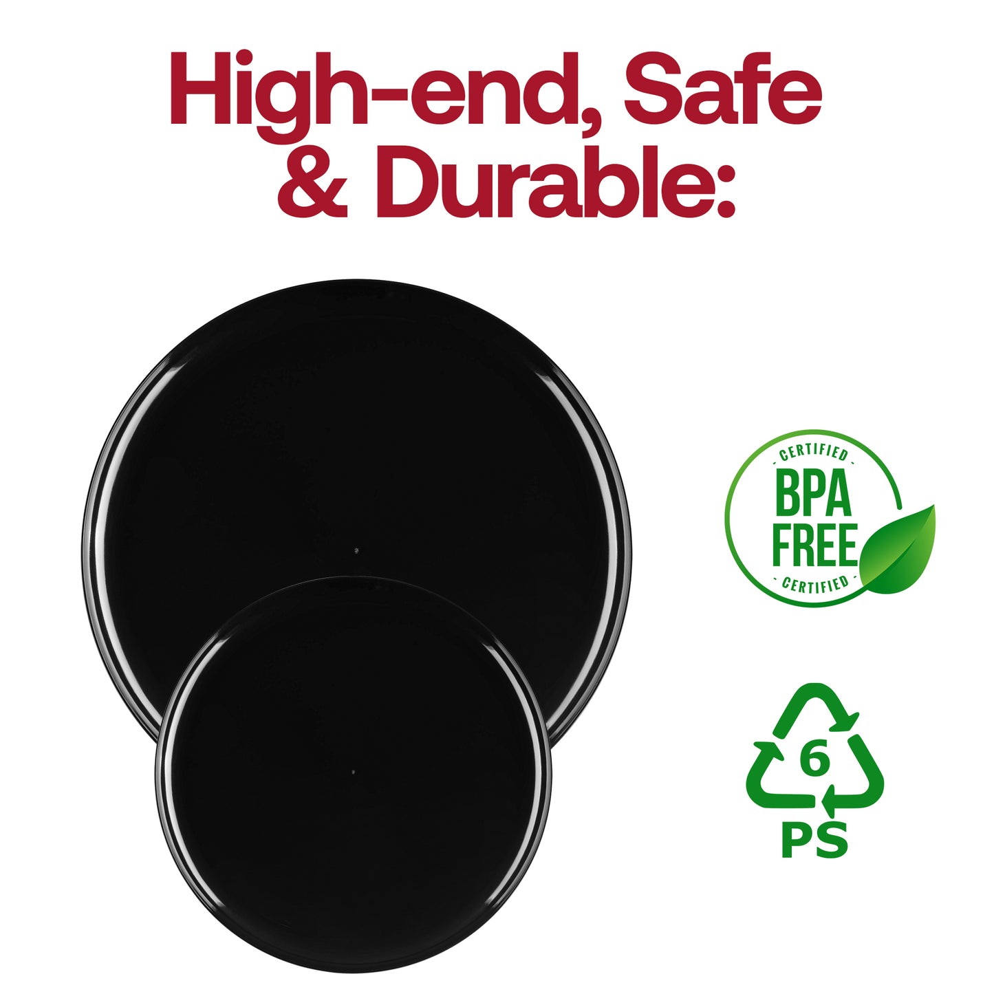 Black Flat Round Disposable Plastic Pastry Plates (6.25") BPA | The Kaya Collection