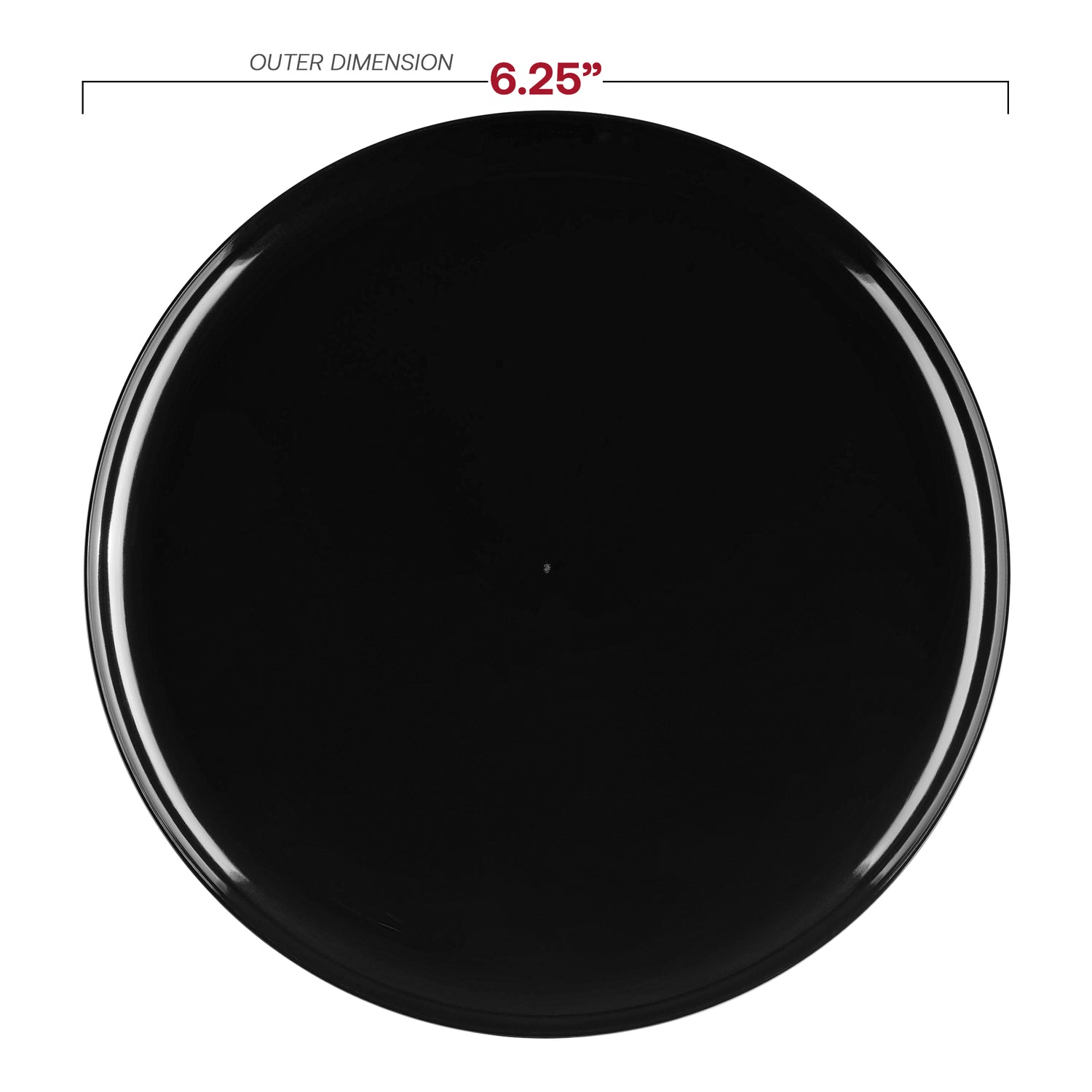 Black Flat Round Disposable Plastic Pastry Plates (6.25") Dimension | The Kaya Collection