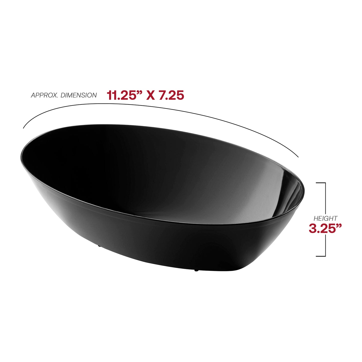 Black Oval Disposable Plastic Serving Bowls (2 qt.)
