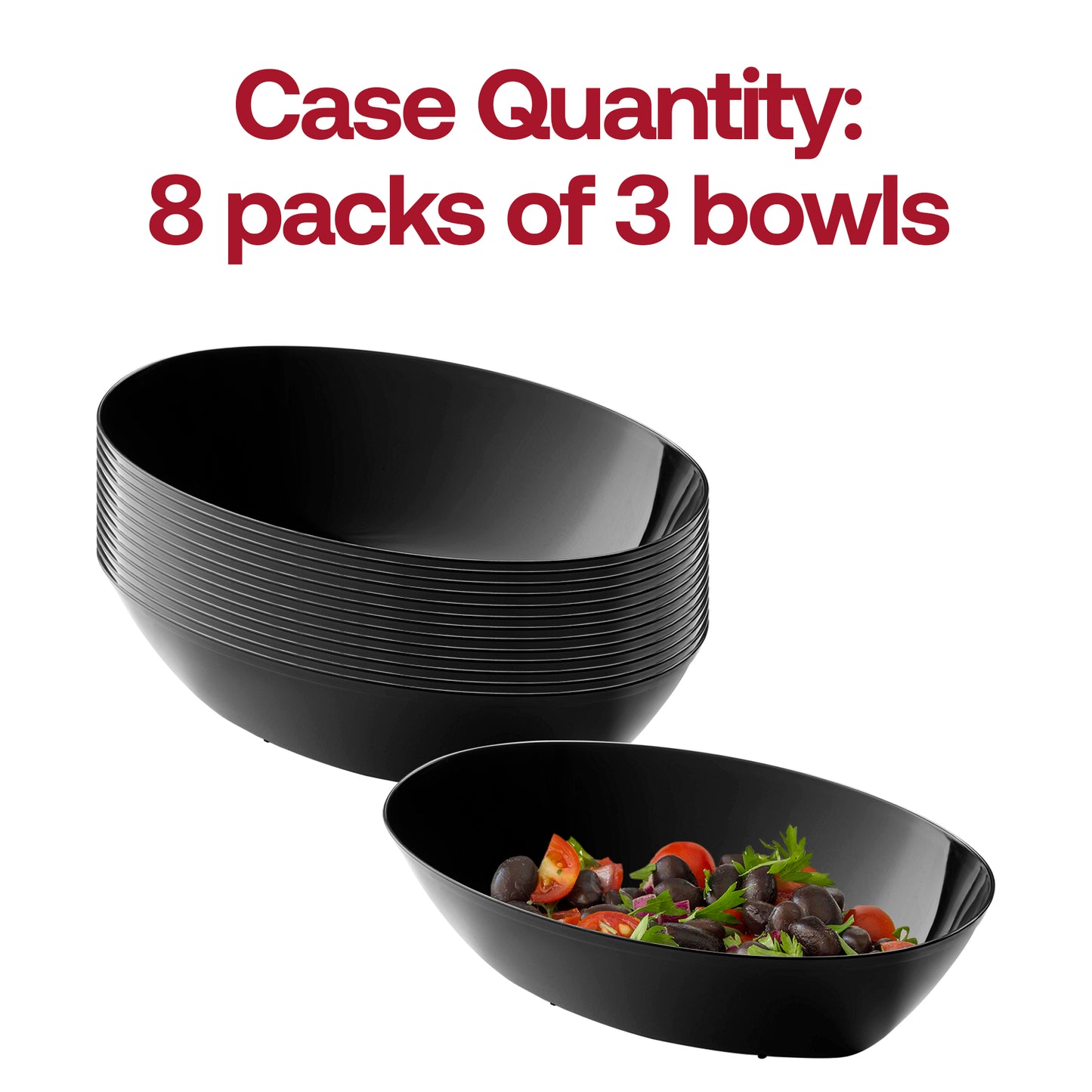 Black Oval Disposable Plastic Serving Bowls (2 qt.)
