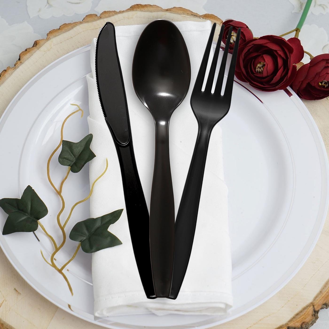 Black Disposable Plastic Spoons