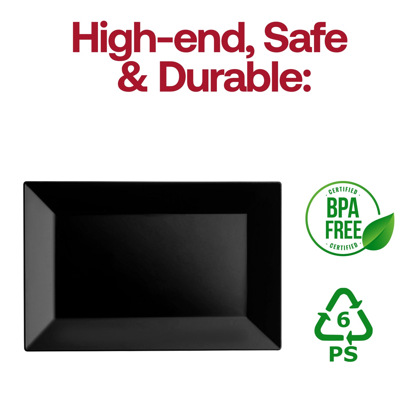 Black Rectangular Disposable Plastic Dessert Plates (5.5" x 8.5")