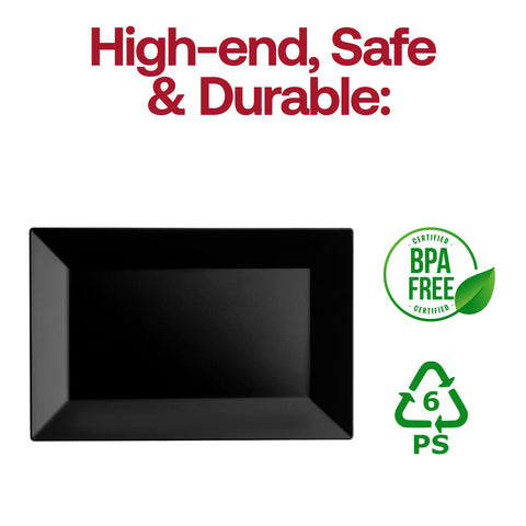 Black Rectangular Disposable Plastic Dessert Plates (5.5