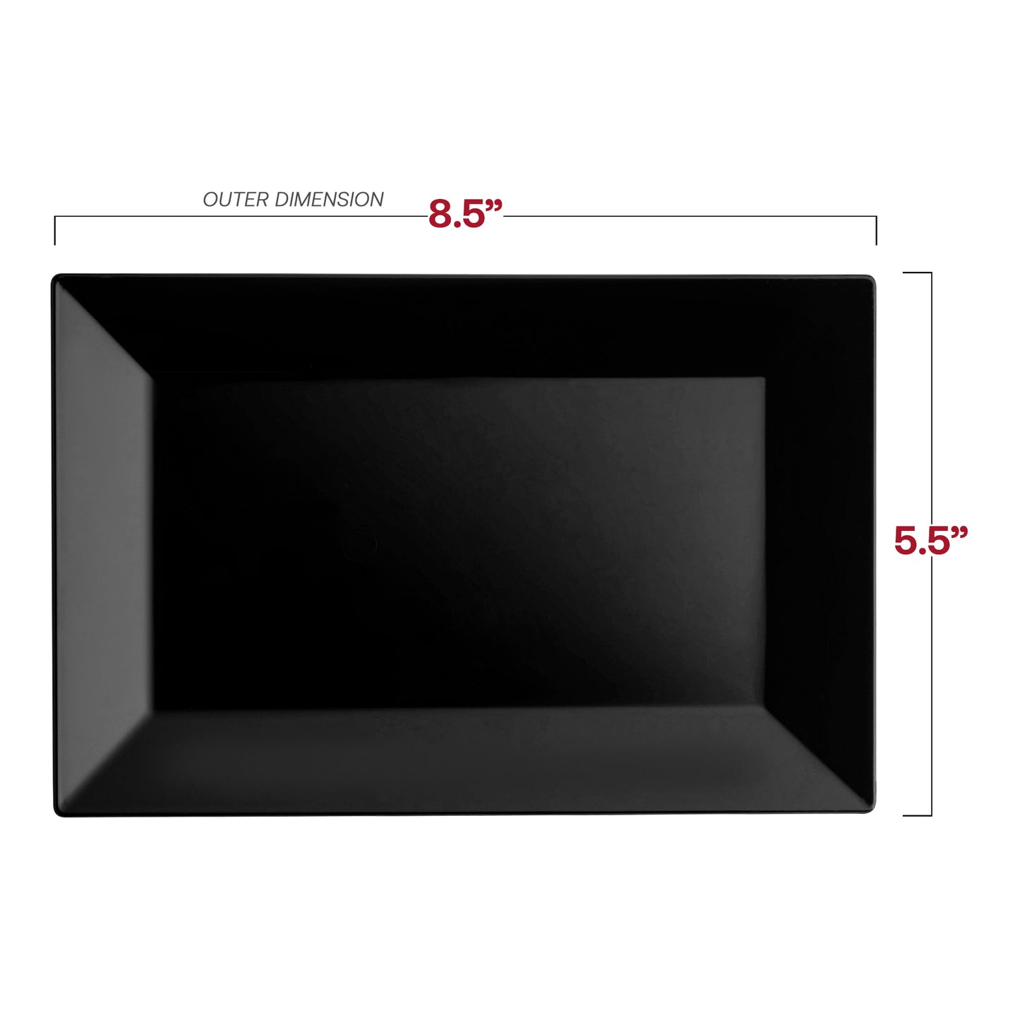 Black Rectangular Disposable Plastic Dessert Plates (5.5" x 8.5")