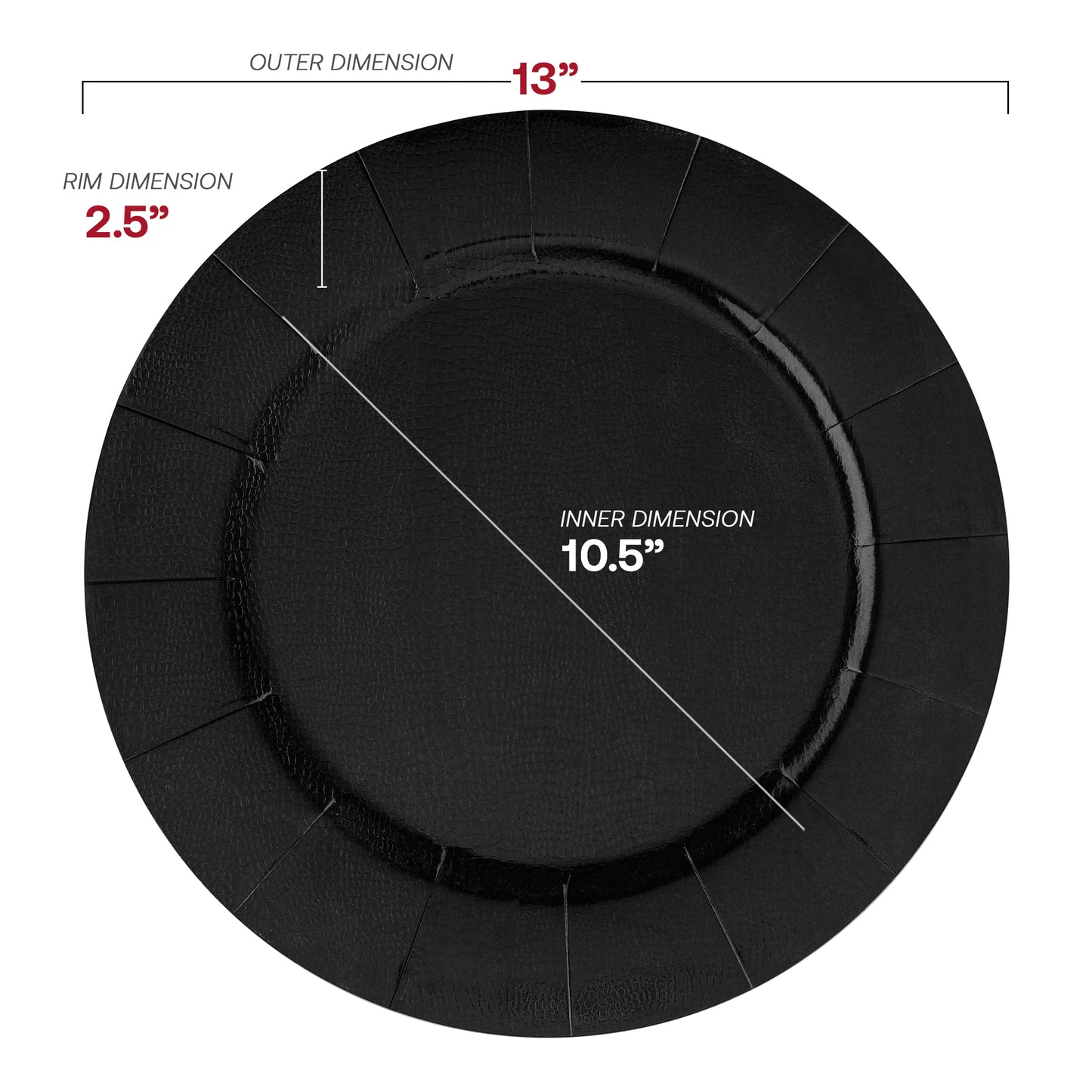 Black Round Paper Charger Plates (13")