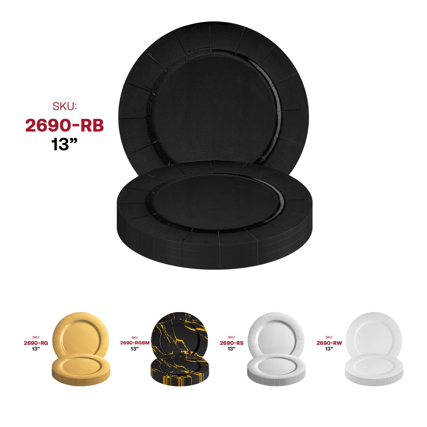 Black Round Paper Charger Plates (13")