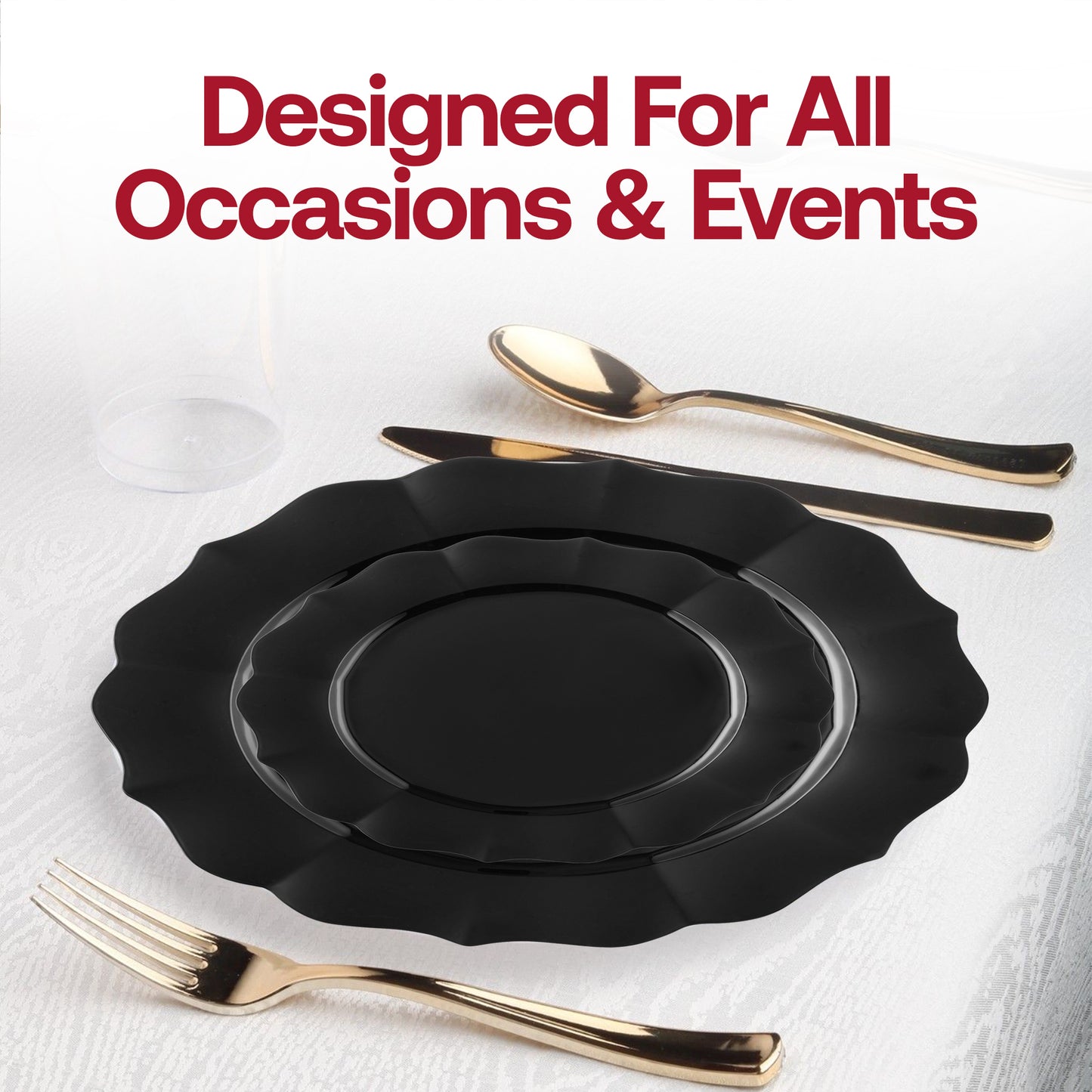 Black Round Lotus Plastic Appetizer/Salad Plates (7.5") Lifestyle | The Kaya Collection