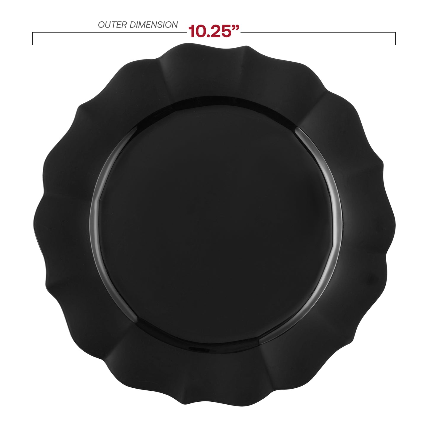 Black Round Lotus Disposable Plastic Dinner Plates (10.25") Dimension | The Kaya Collection
