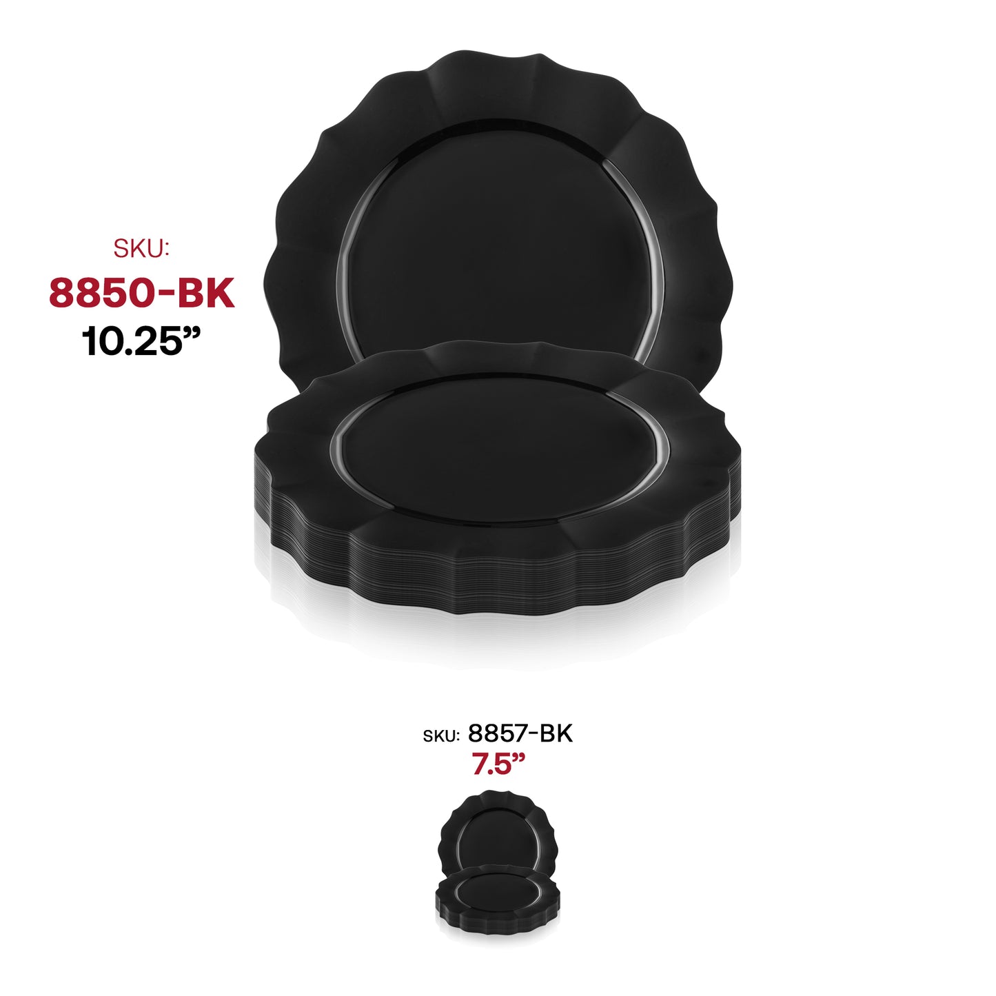 Black Round Lotus Disposable Plastic Dinner Plates (10.25") SKU | The Kaya Collection