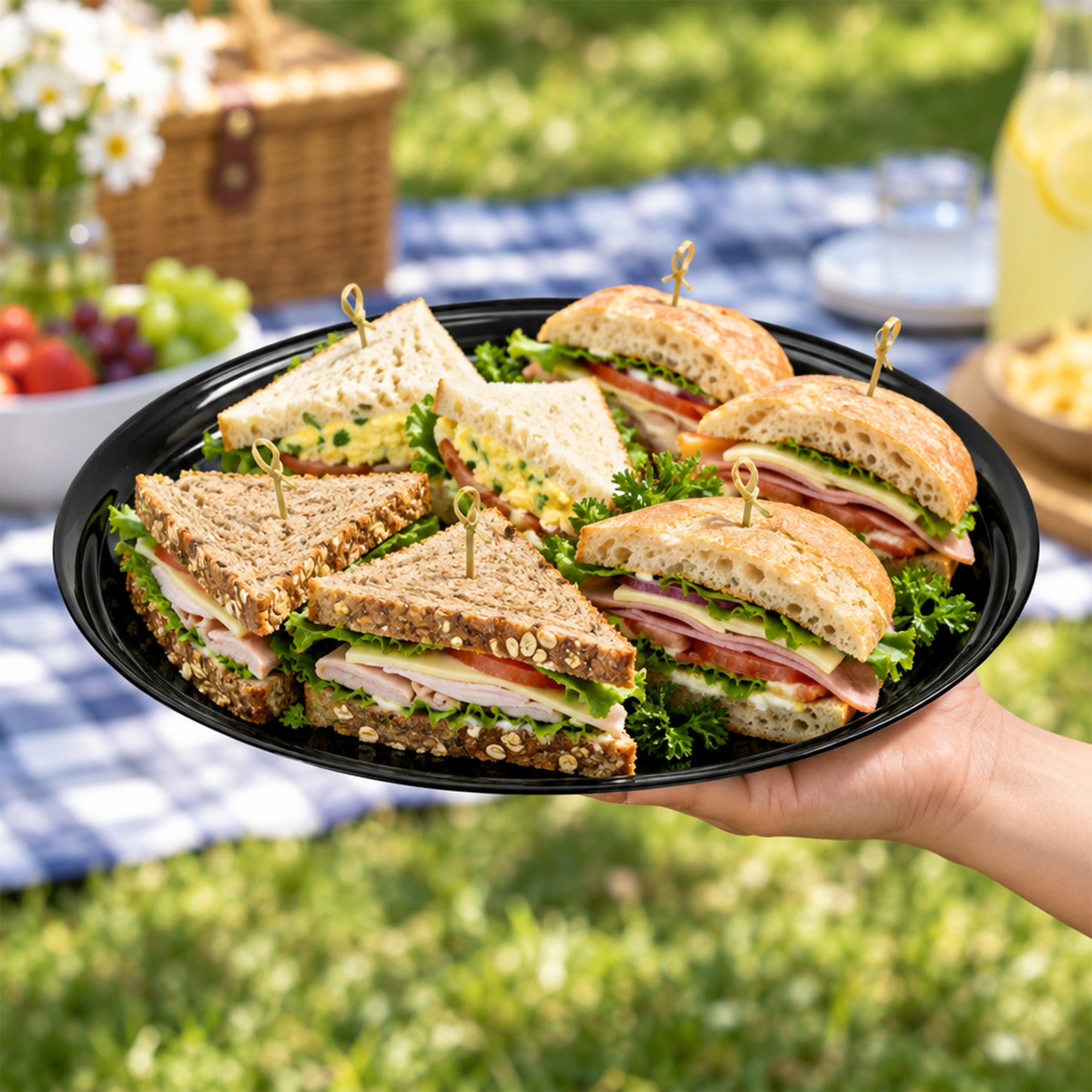 12" Black Round Plastic Trays