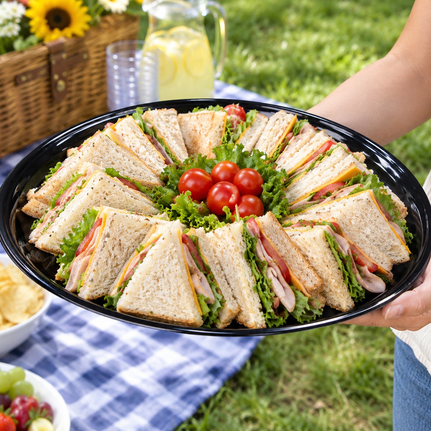 16" Black Round Plastic Trays