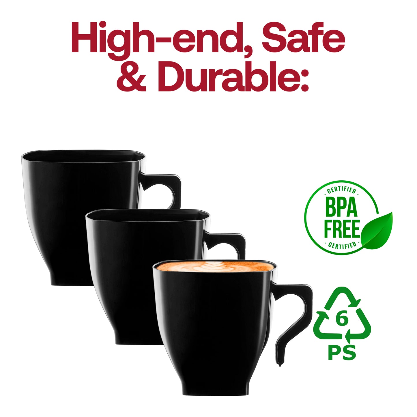8 oz. Black Square Disposable Plastic Coffee Mugs | Kaya Collection