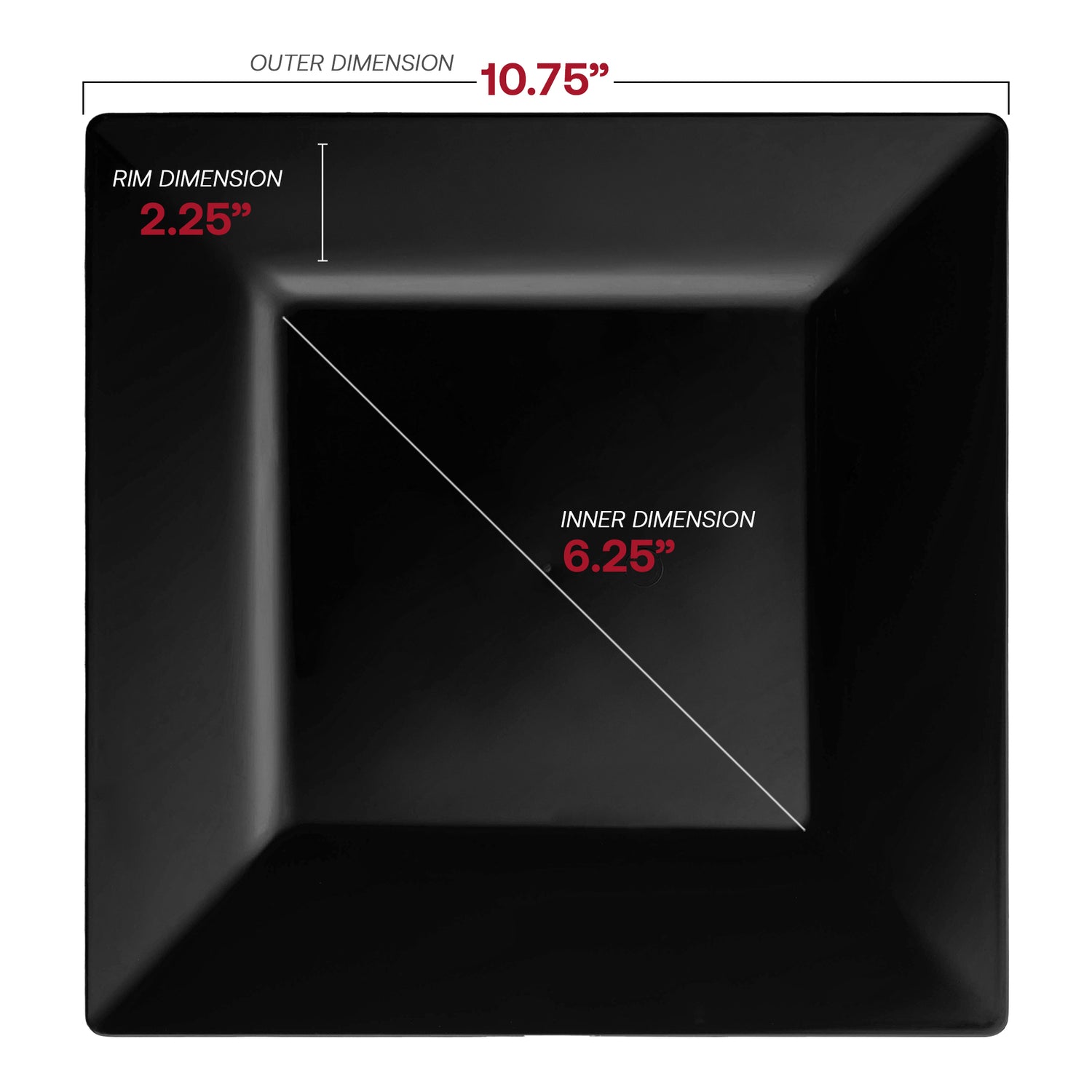 Black Square Plastic Dinner Plates (10.75") Dimension | The Kaya Collection