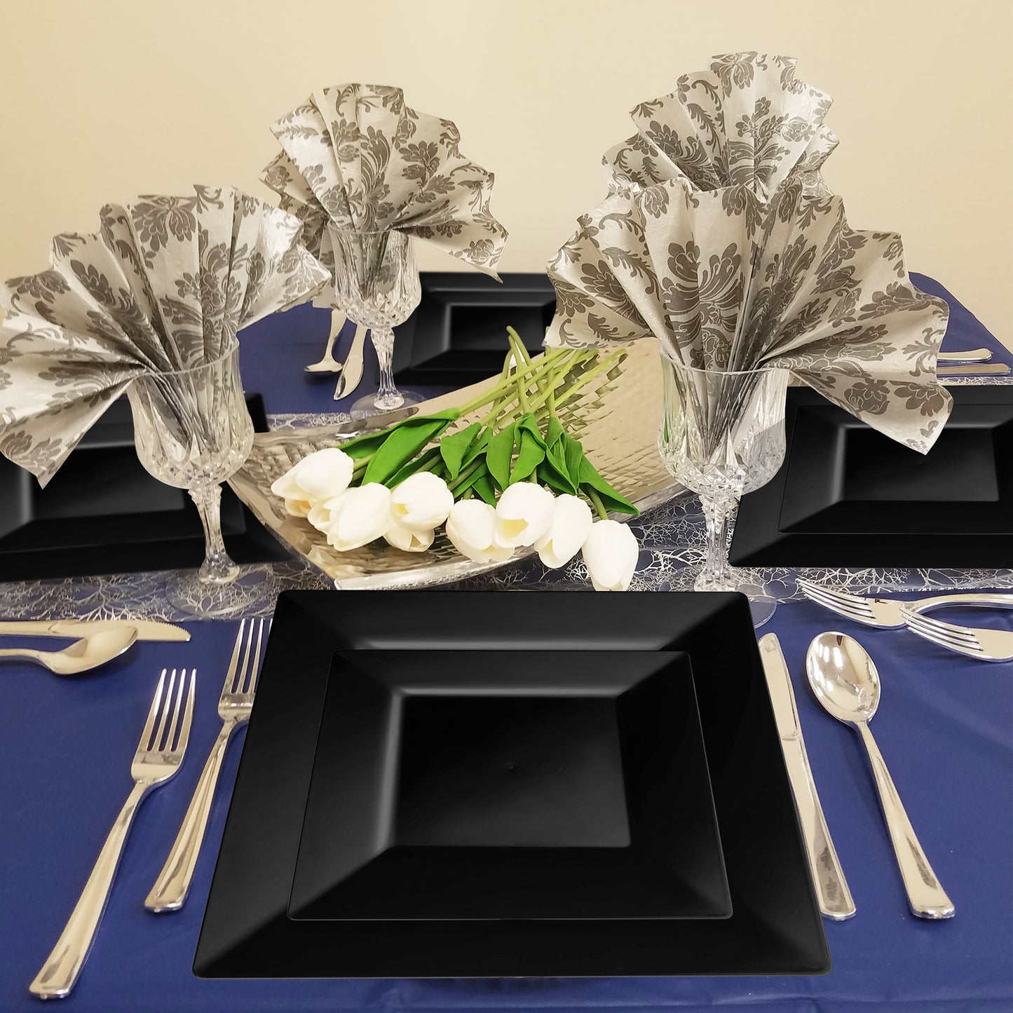 Black Square Disposable Plastic Dinner Plates (10.25")