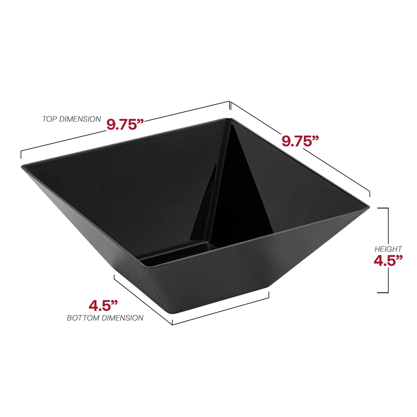 Black Square Disposable Plastic Serving Bowls (3 qt.)
