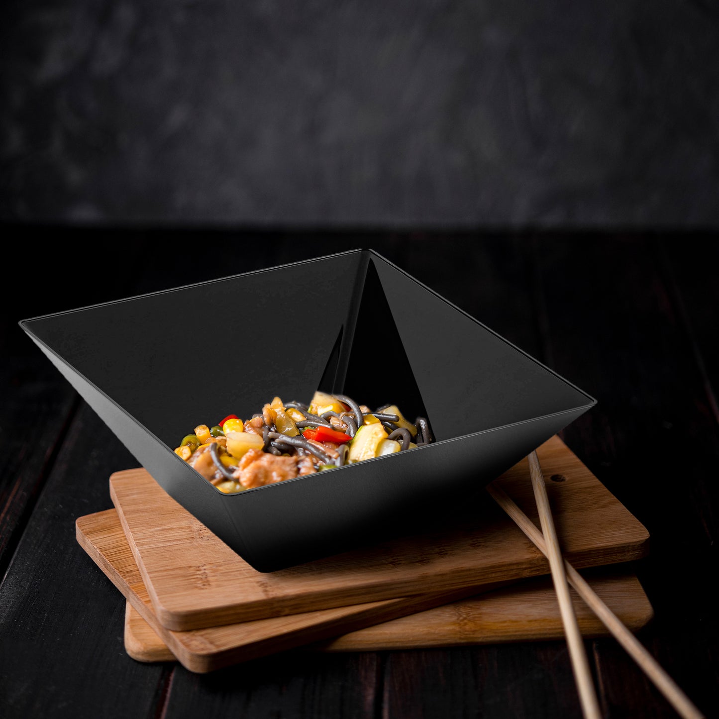 Black Square Disposable Plastic Serving Bowls (3 qt.)