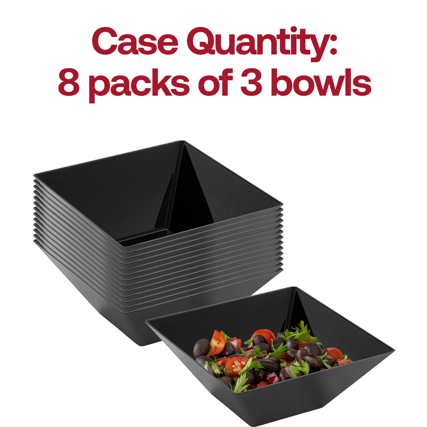 Black Square Disposable Plastic Serving Bowls (3 qt.)