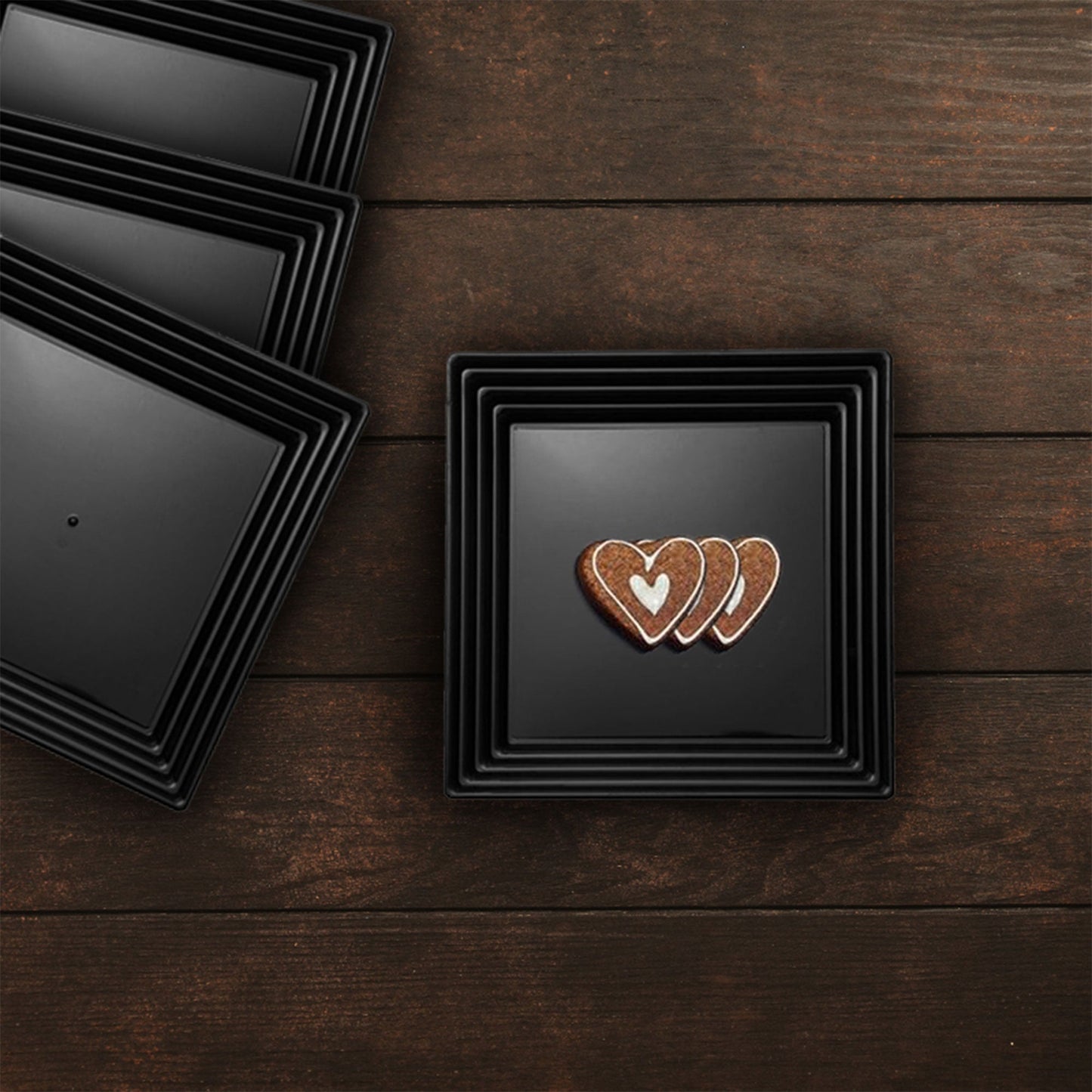 12" x 12" Black Square with Groove Rim Disposable Plastic Serving Trays