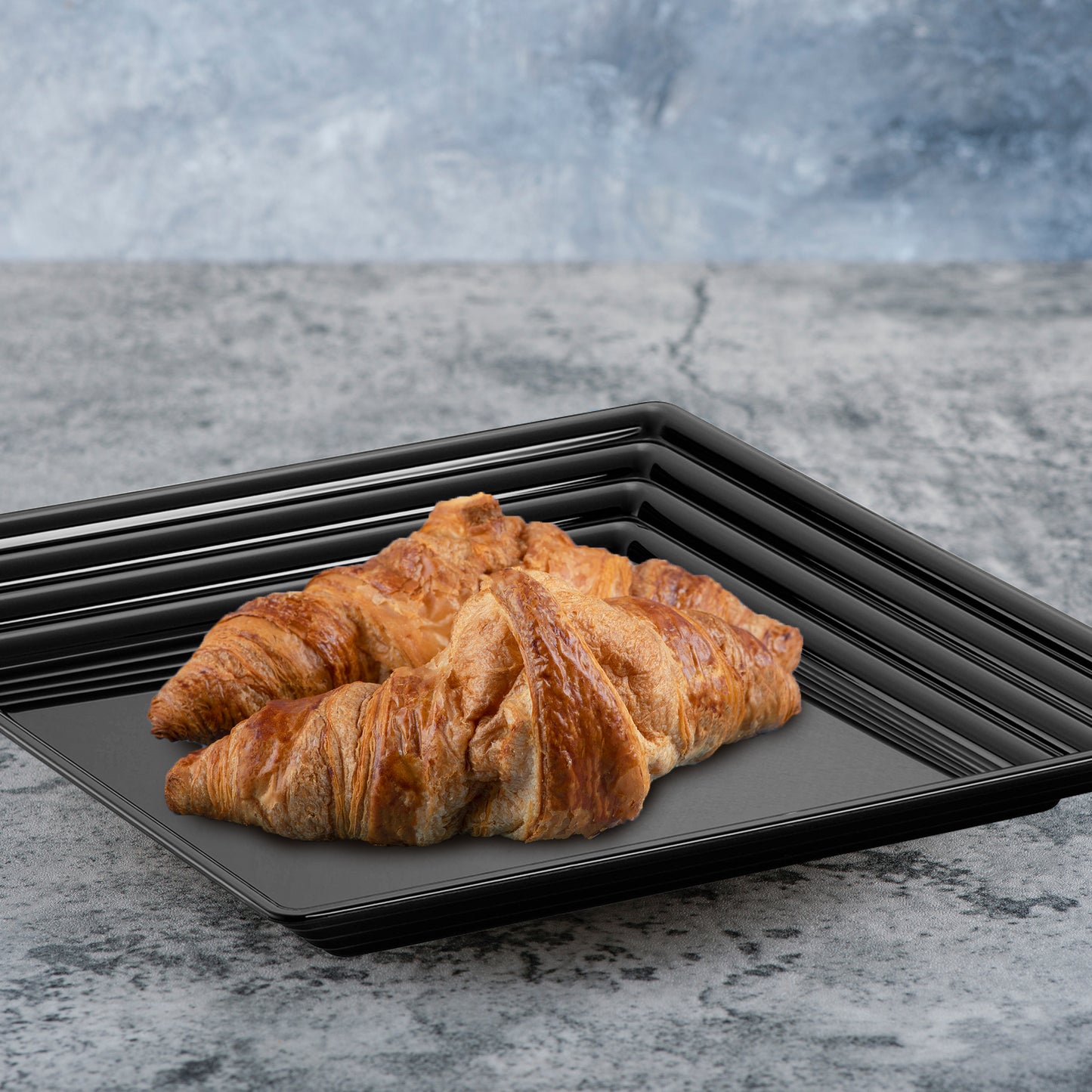 16" x 16" Black Square with Groove Rim Disposable Plastic Serving Trays