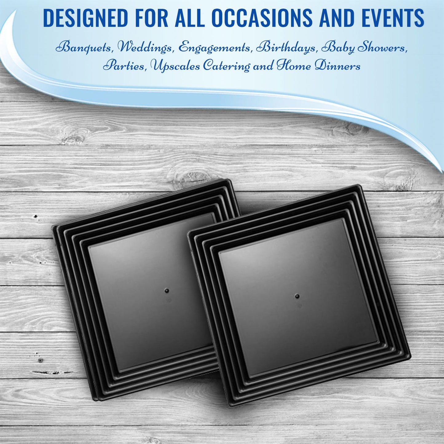 12" x 12" Black Square with Groove Rim Plastic Serving Trays | The Kaya Collection