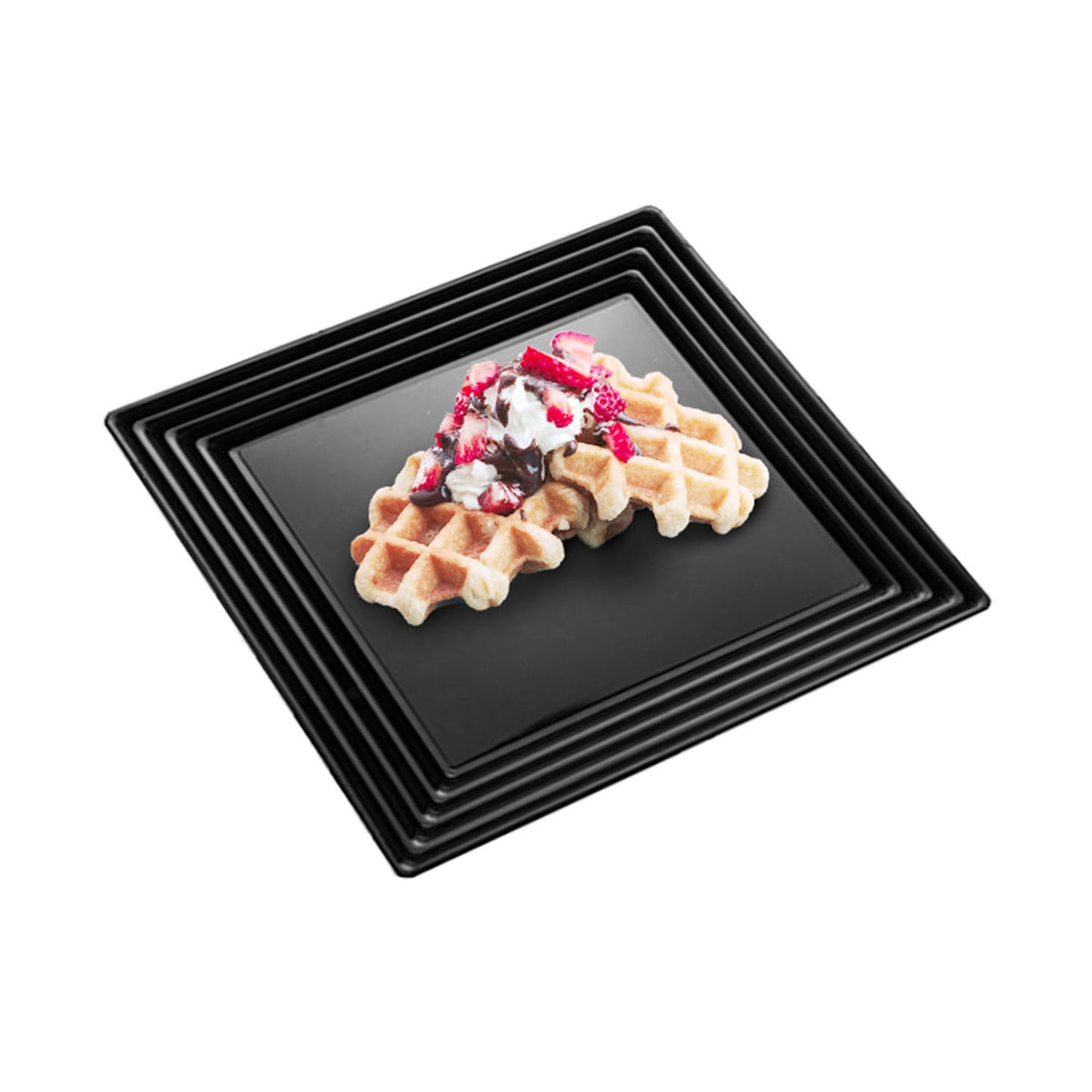 12" x 12" Black Square with Groove Rim Plastic Serving Trays | The Kaya Collection