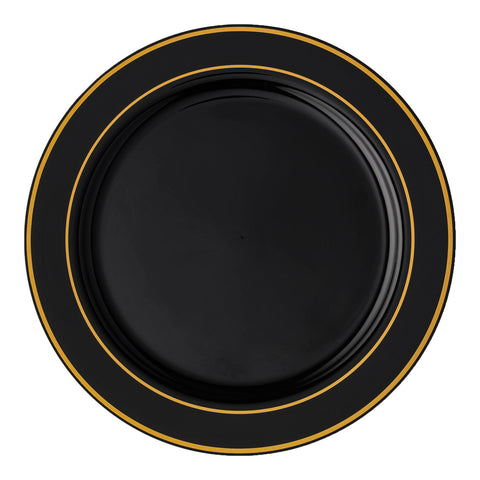 Black with Gold Edge Rim Plastic Appetizer/Salad Plates (7.5