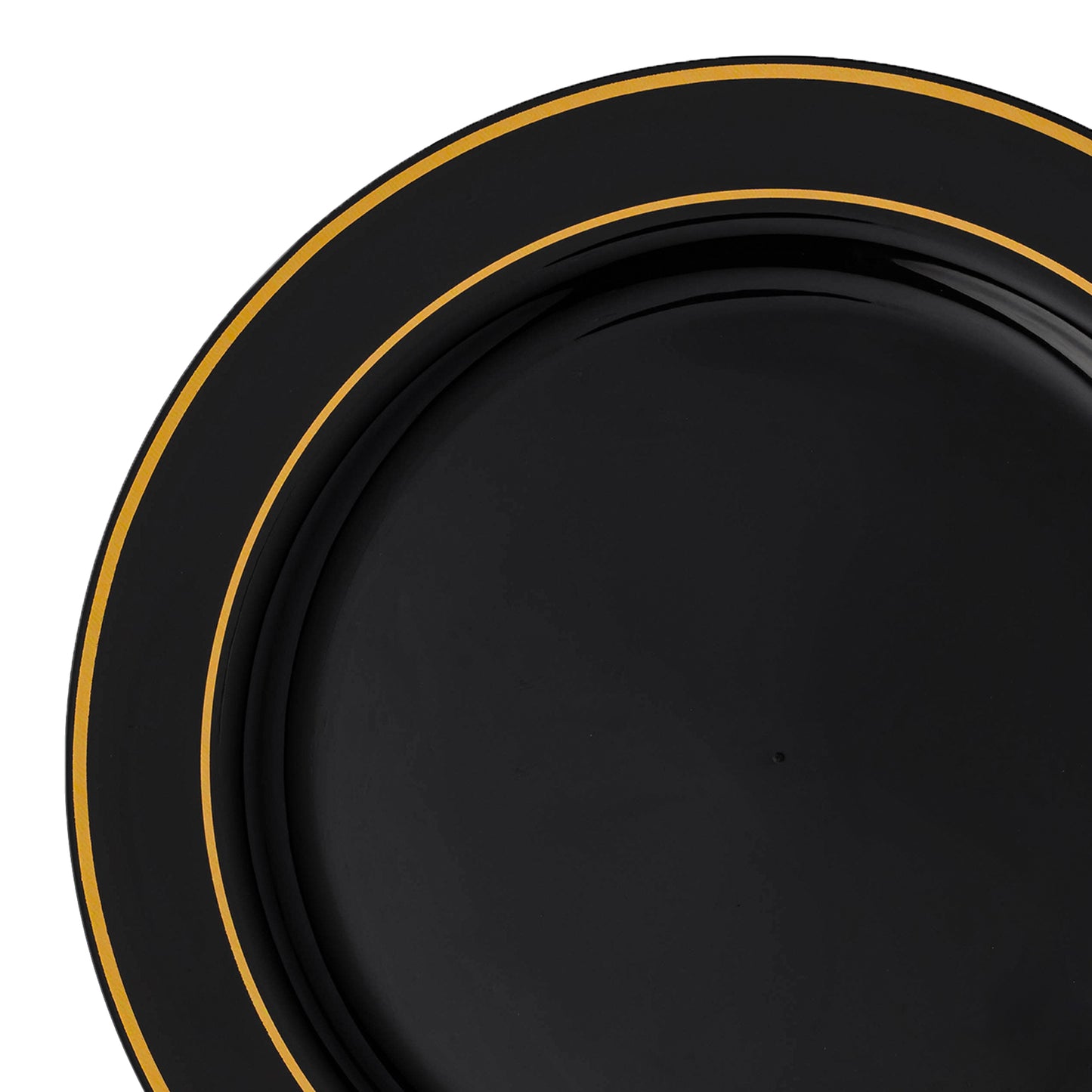 Black with Gold Edge Rim Plastic Dinner Plates (10.25") | The Kaya Collection