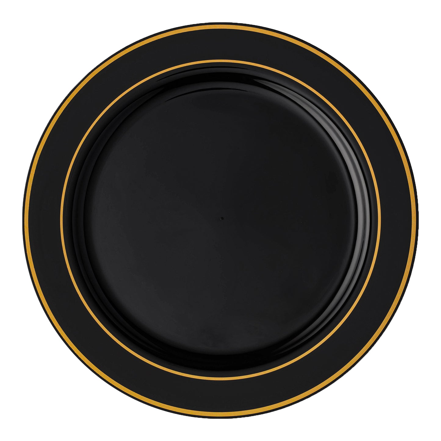 Black with Gold Edge Rim Plastic Dinner Plates (10.25") | The Kaya Collection