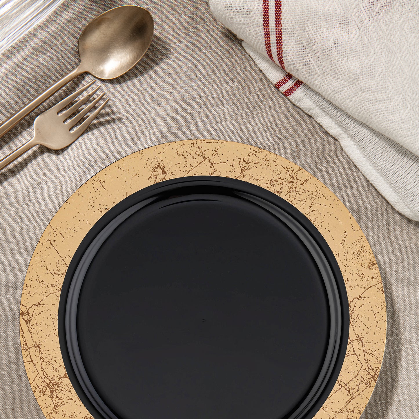 Black with Gold Marble Rim Disposable Plastic Salad Plates (7.5")