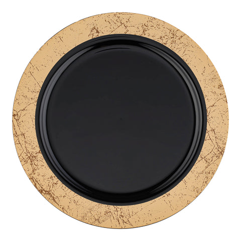 Black with Gold Marble Rim Disposable Plastic Appetizer/Salad Plates (7.5