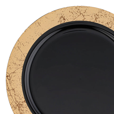 Black with Gold Marble Rim Disposable Plastic Dinner Plates (10.25