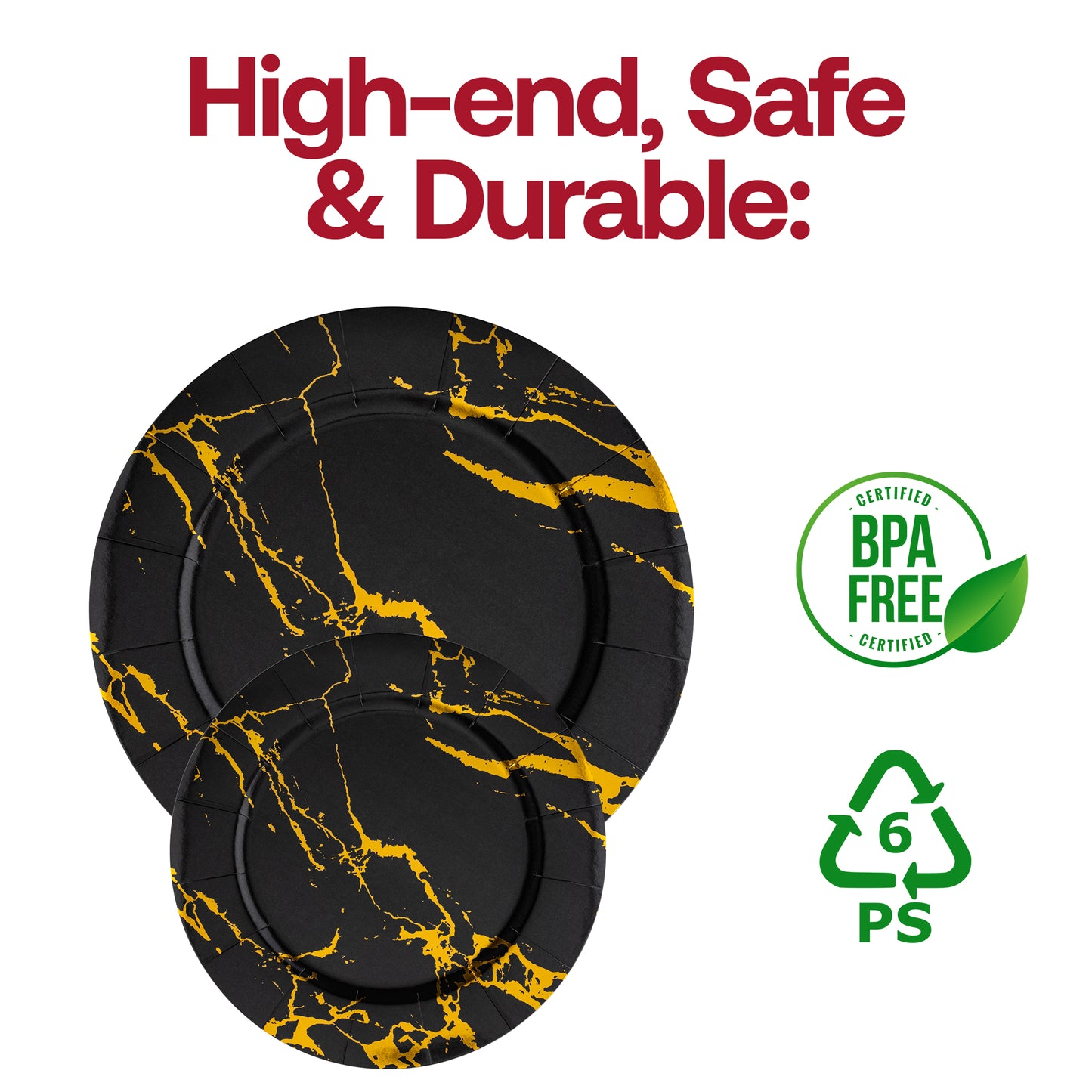 Black with Gold Marble Round Paper Charger Plates (13")