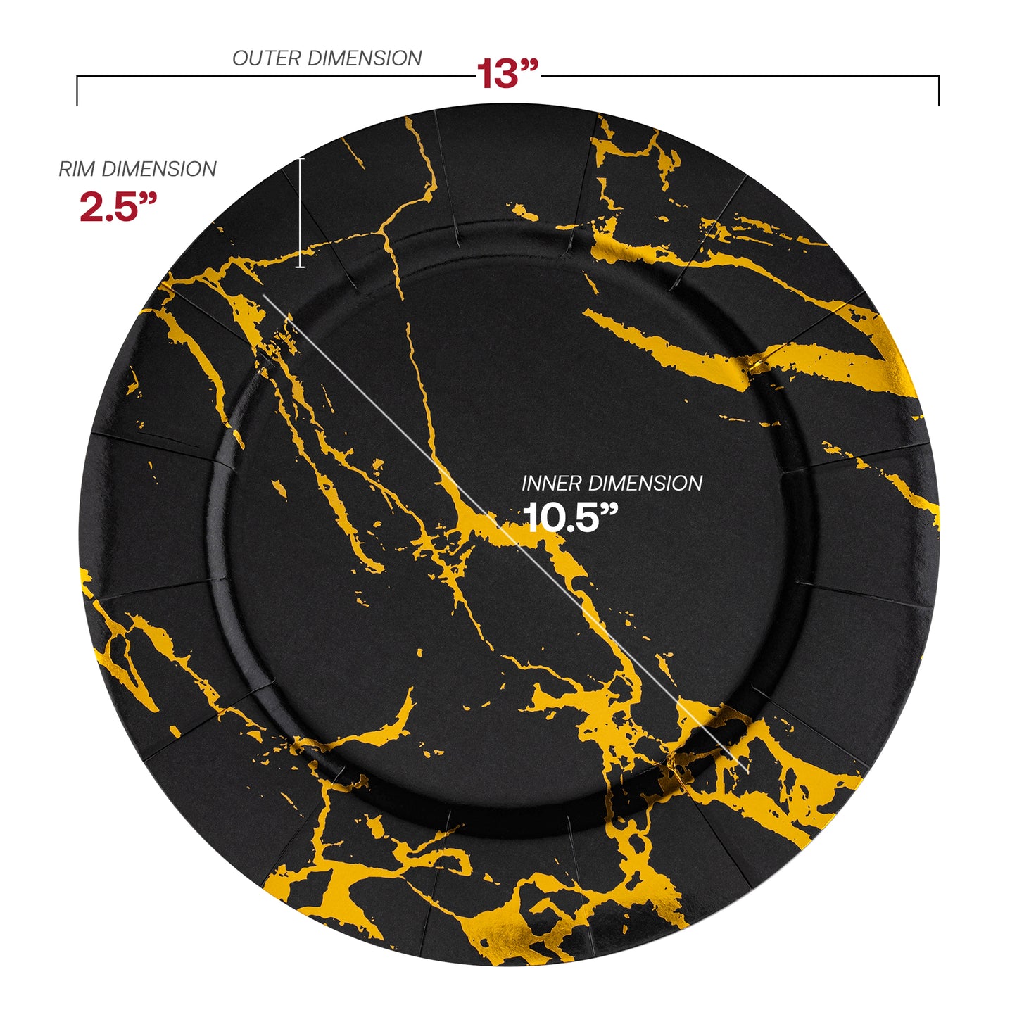 Black with Gold Marble Round Paper Charger Plates (13")