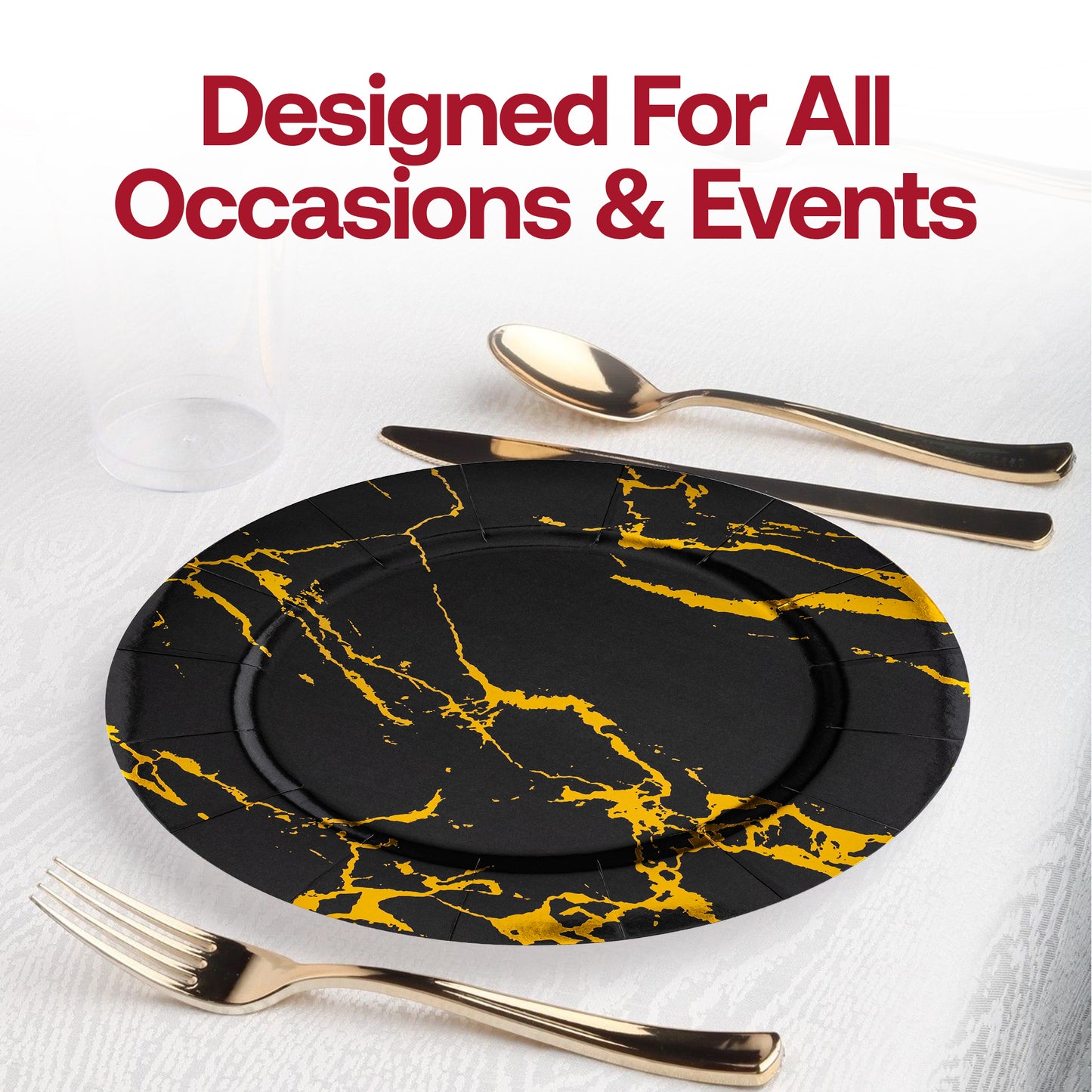 Black with Gold Marble Round Paper Charger Plates (13")