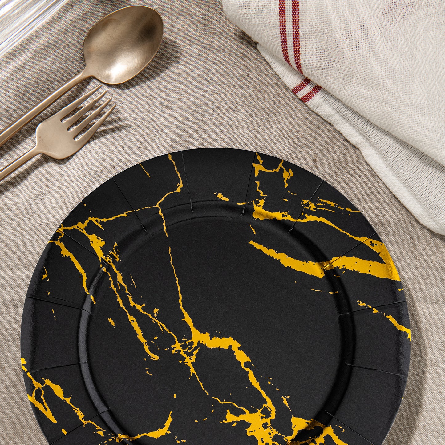 Black with Gold Marble Round Paper Charger Plates (13")