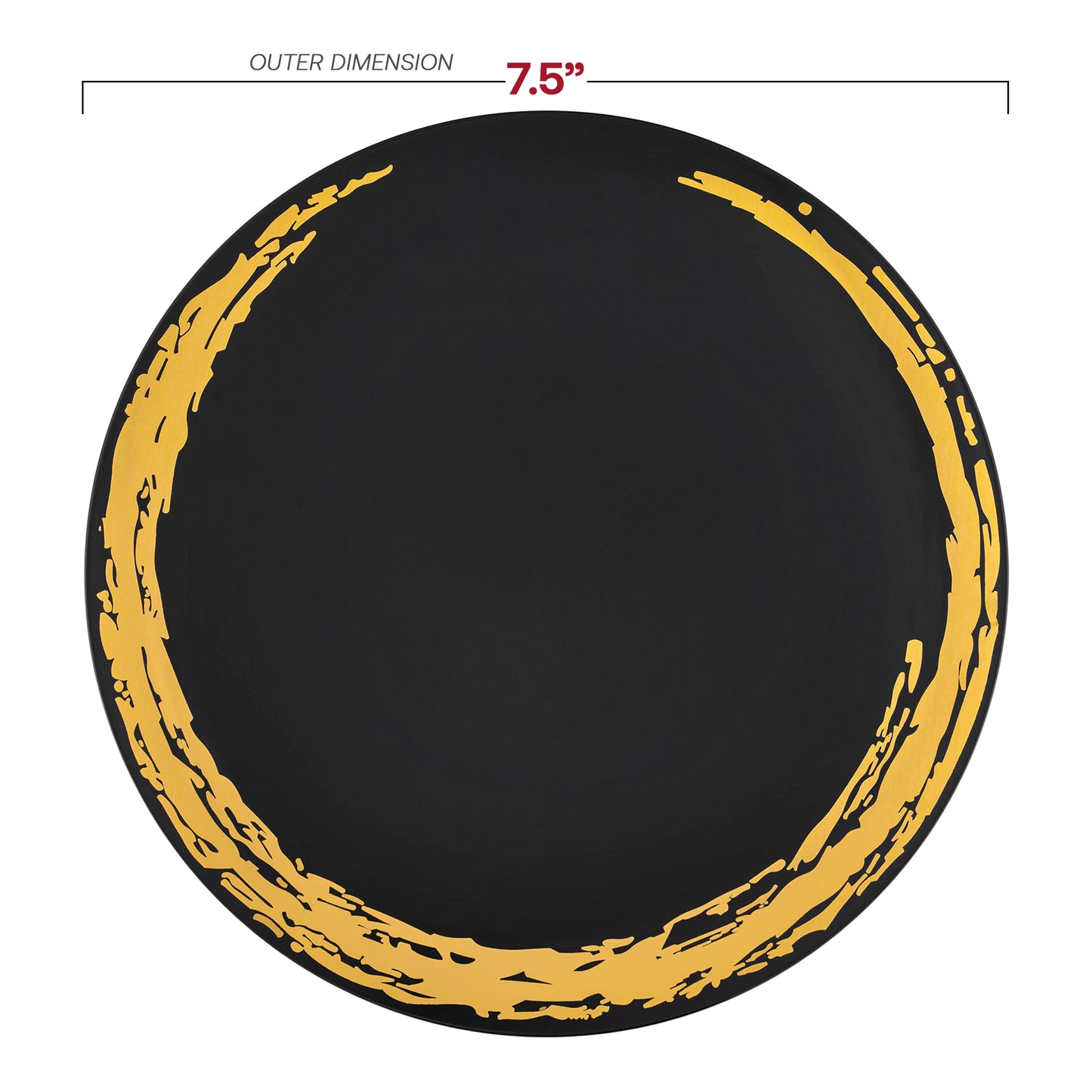 Black with Gold Moonlight Round Disposable Plastic Appetizer/Salad Plates (7.5") Dimension | The Kaya Collection