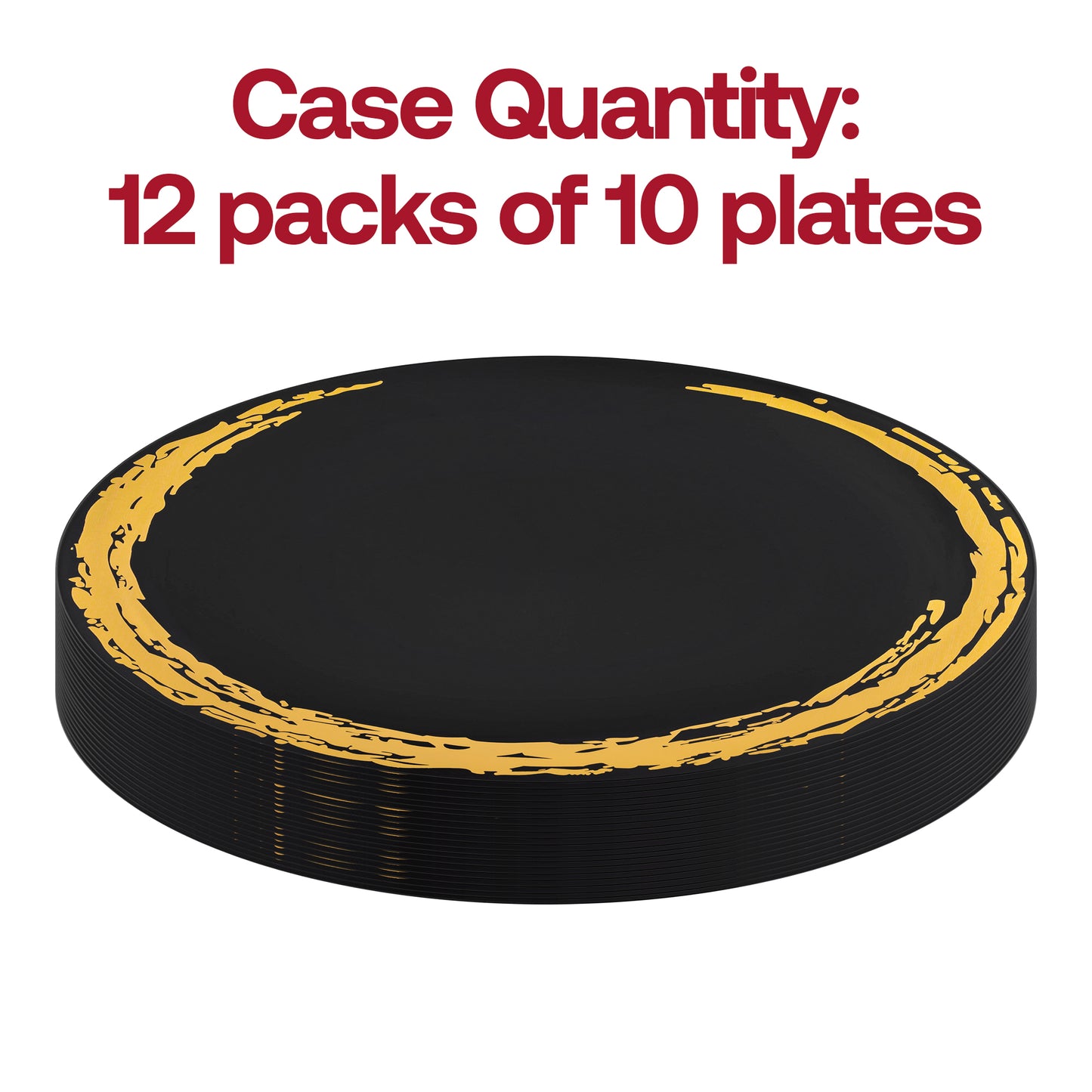 Black with Gold Moonlight Round Disposable Plastic Dinner Plates (10.25") Quantity | The Kaya Collection