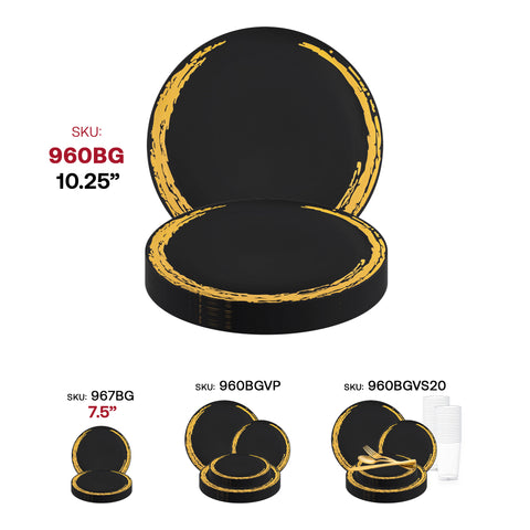 Black with Gold Moonlight Round Disposable Plastic Dinner Plates (10.25