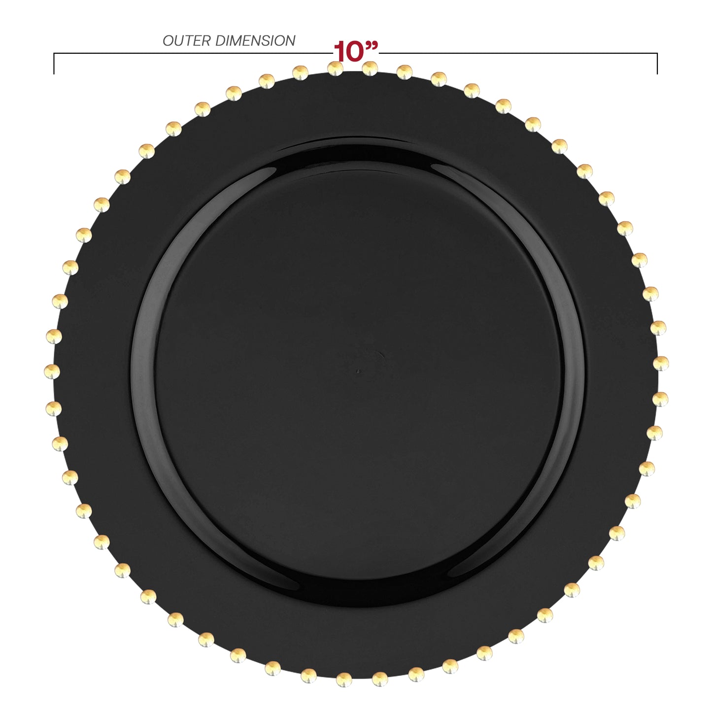 Black with Gold Pearl String Round Plastic Dinner Plates (10”)